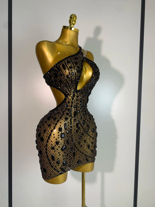 Sexy Backless Hollow Out Diamond Evening Prom Gown Birthday Luxury Celebrate Stage Nightclub Outfit