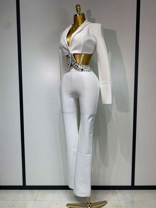 ✨ Luxury Long Sleeve Two Piece Bodycon Pants Set with Beading