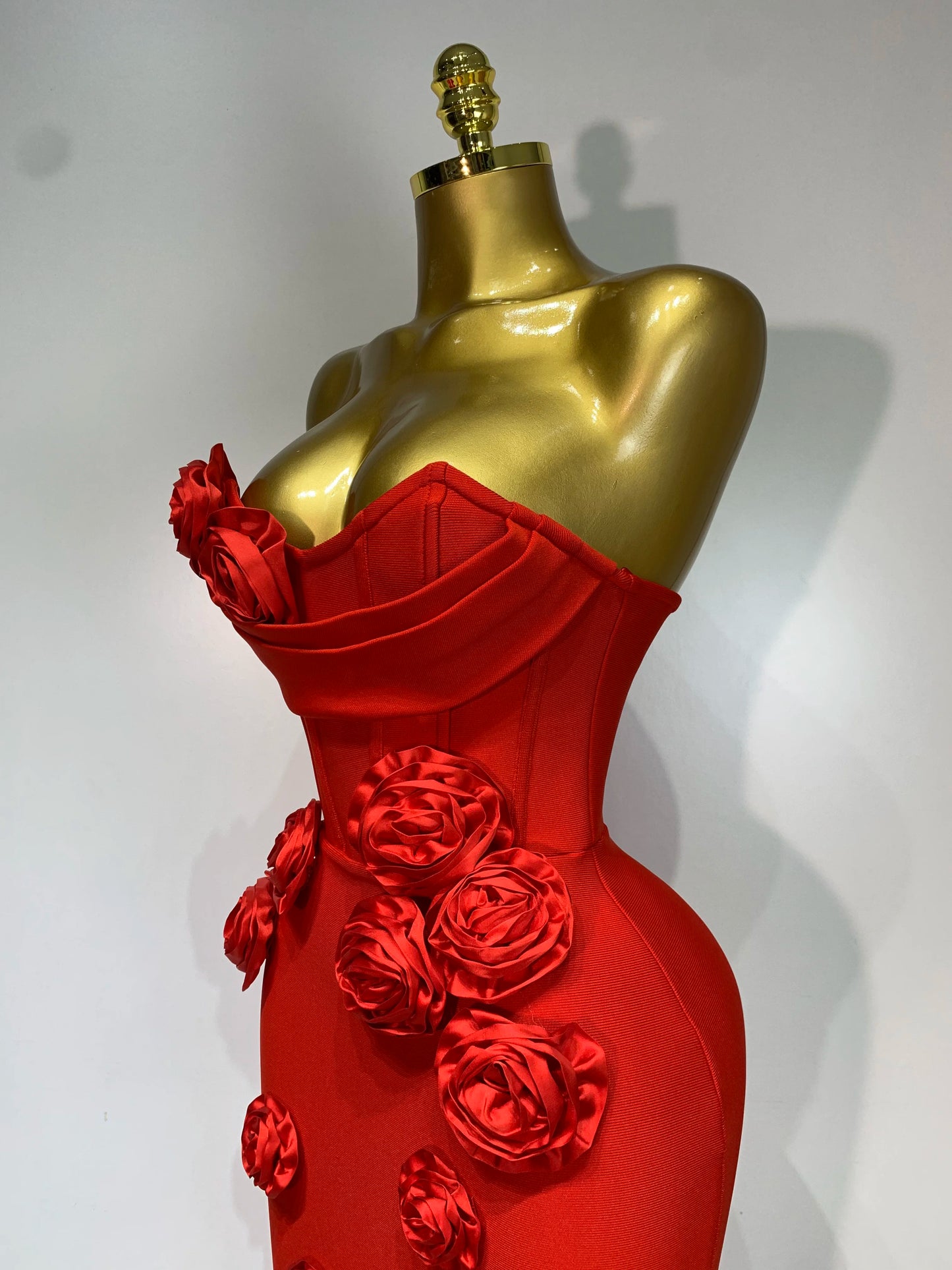 Strapless 3D Flower Bandage Maxi Dress Elegant Evening Gown with Detailed Floral Embellishments for Special Occasions