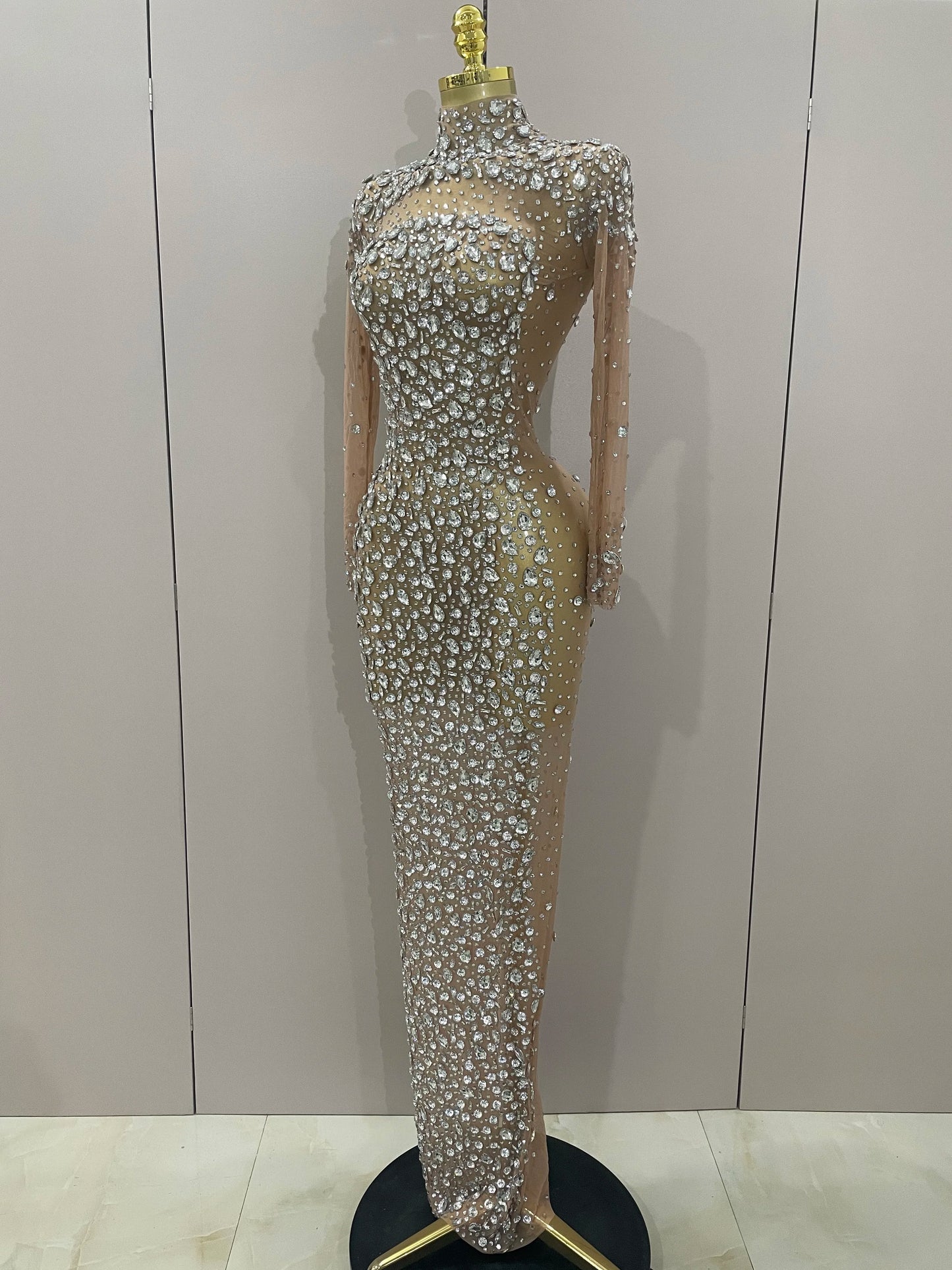 ✨Luxury Royal Silver Crystal Mesh Gown – Luxury Rhinestone Edition