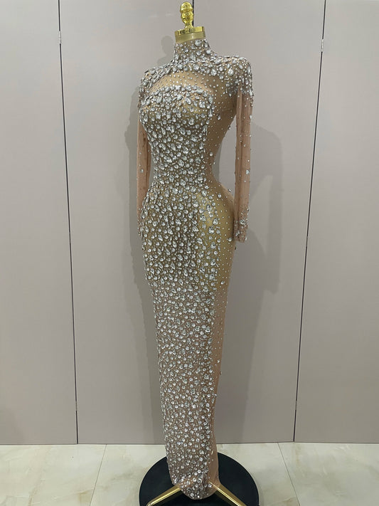 ✨Luxury Royal Silver Crystal Mesh Gown – Luxury Rhinestone Edition