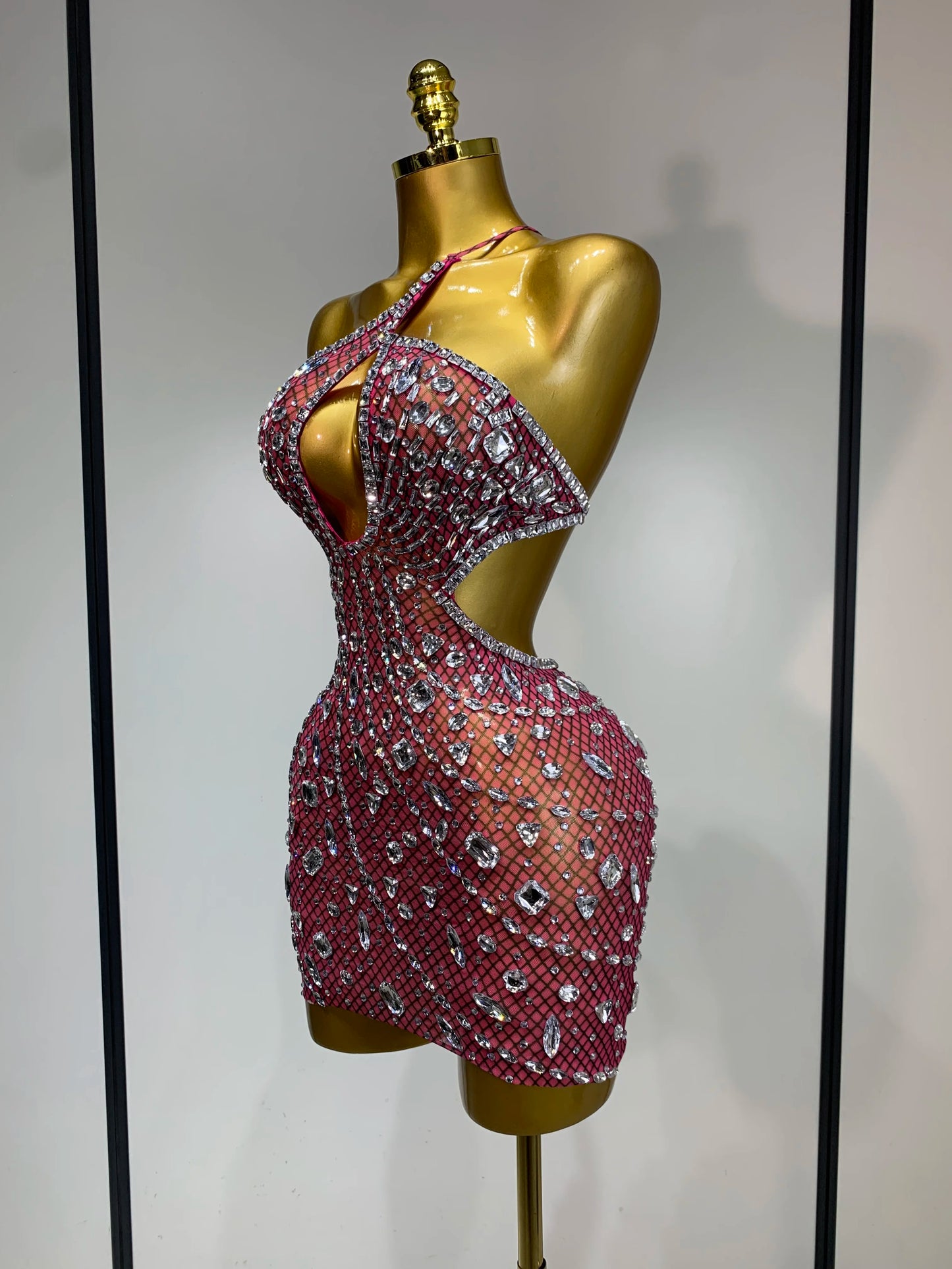 Sexy Backless Hollow Out Diamond Evening Prom Gown Birthday Luxury Celebrate Stage Nightclub Outfit