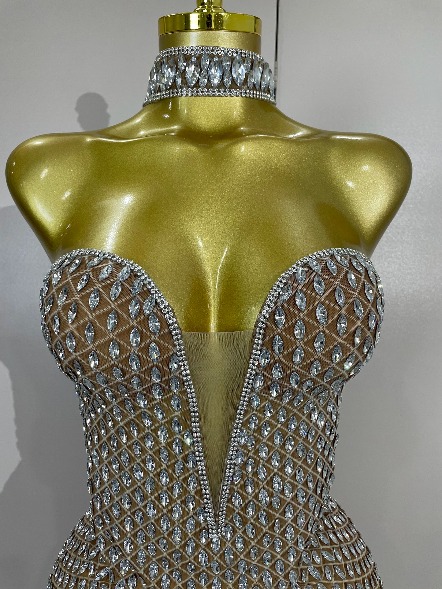 Luxurious Full Rhinestones Mesh Transparent Short