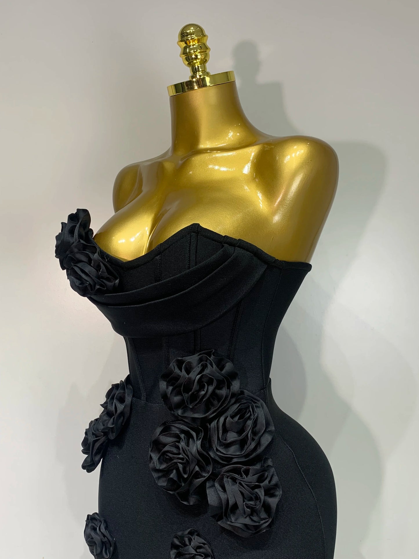 Strapless 3D Flower Bandage Maxi Dress Elegant Evening Gown with Detailed Floral Embellishments for Special Occasions