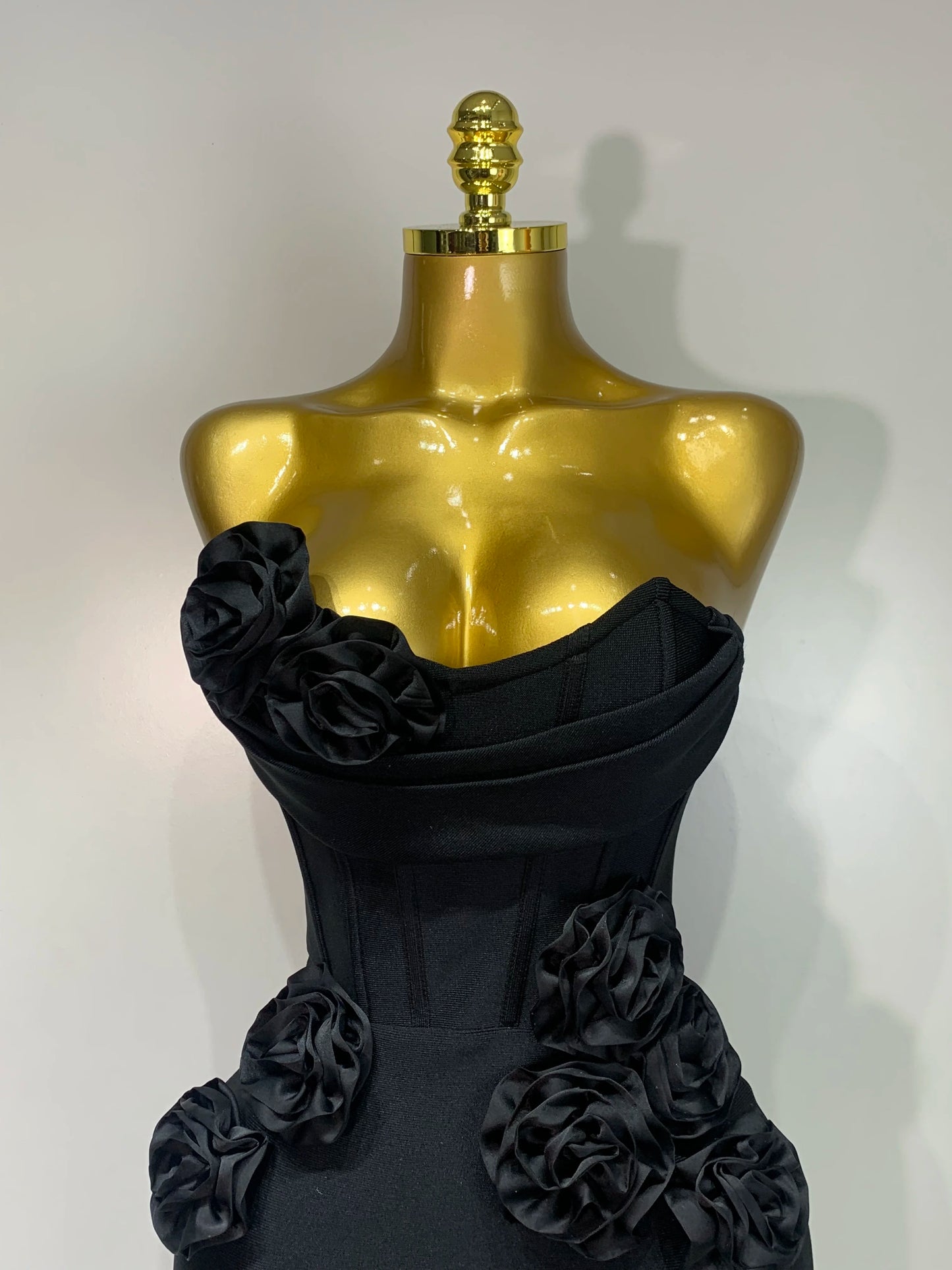 Strapless 3D Flower Bandage Maxi Dress Elegant Evening Gown with Detailed Floral Embellishments for Special Occasions