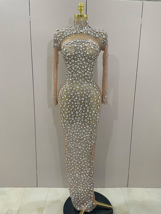 ✨Luxury Royal Silver Crystal Mesh Gown – Luxury Rhinestone Edition