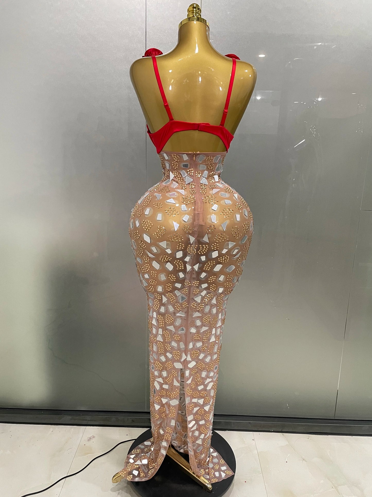 ✨ Luxury Sparkle Rose Mesh Rhinestone Evening Gown – Edición Elite