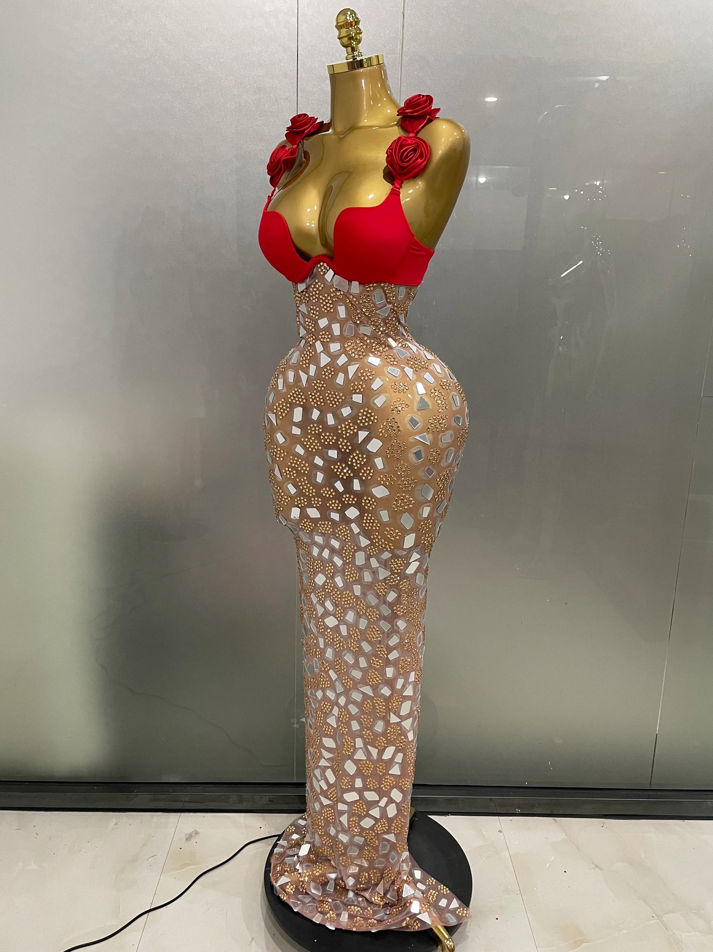✨ Luxury Sparkle Rose Mesh Rhinestone Evening Gown – Edición Elite