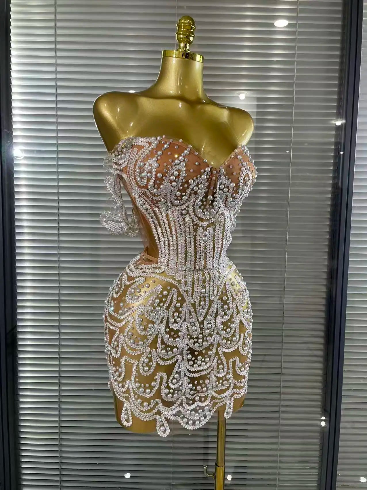 ✨ Luxury Beaded Strapless Mini Dress – Bodycon Party & Birthday