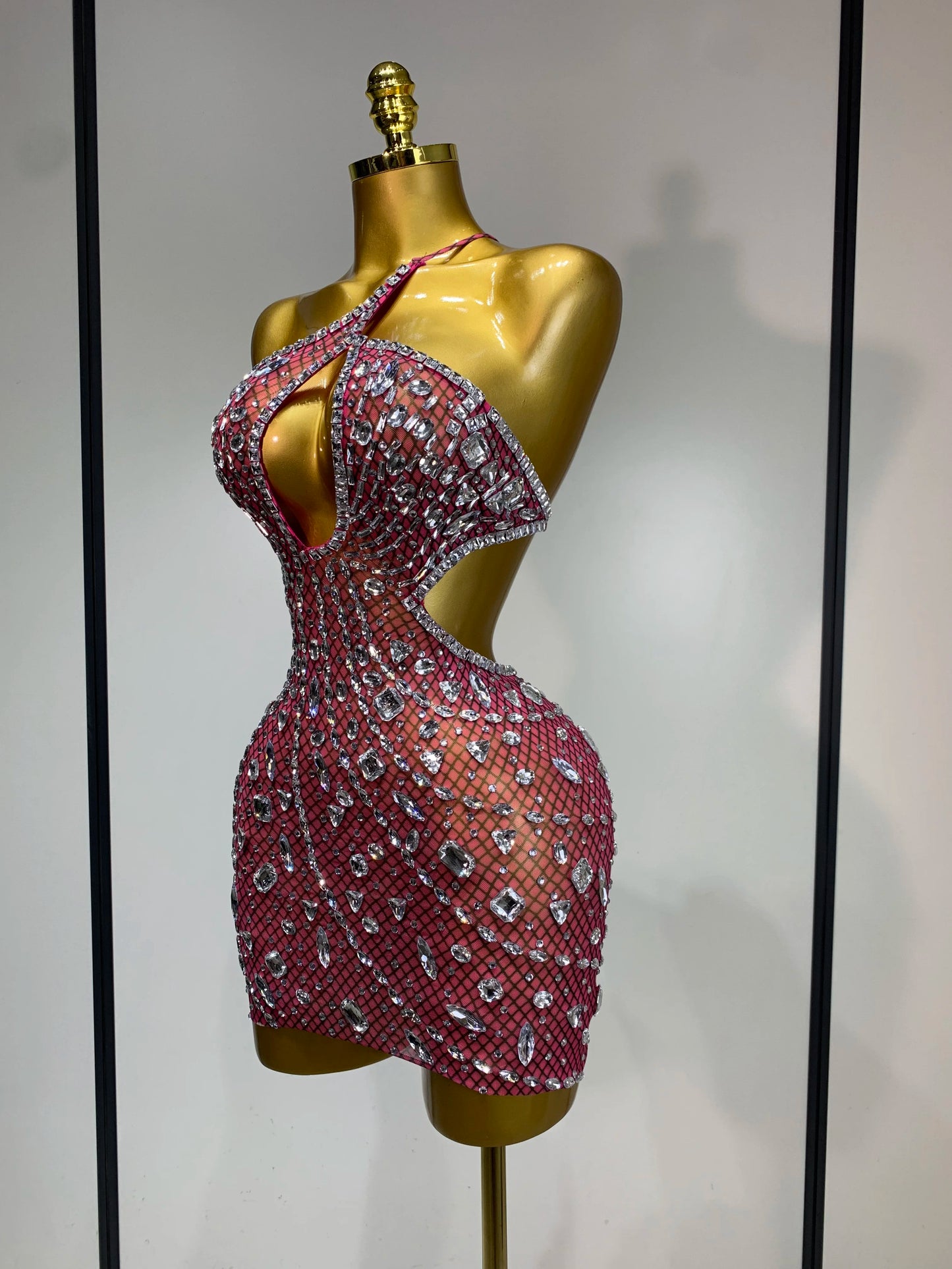 Sexy Backless Hollow Out Diamond Evening Prom Gown Birthday Luxury Celebrate Stage Nightclub Outfit