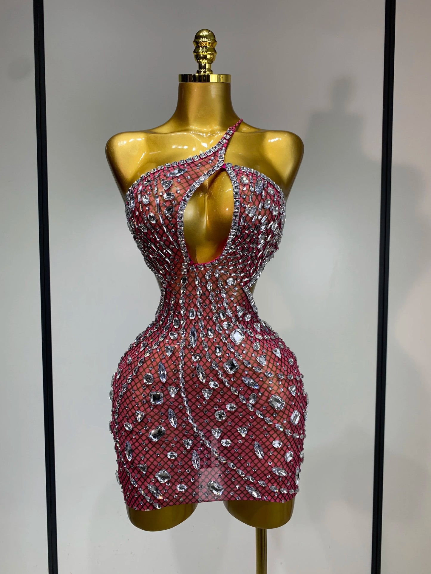 Sexy Backless Hollow Out Diamond Evening Prom Gown Birthday Luxury Celebrate Stage Nightclub Outfit