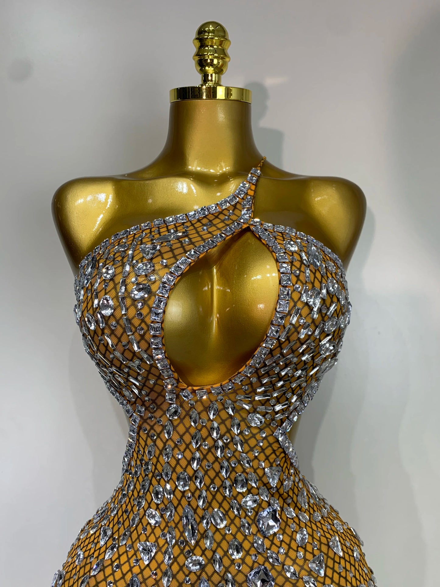 Sexy Backless Hollow Out Diamond Evening Prom Gown Birthday Luxury Celebrate Stage Nightclub Outfit