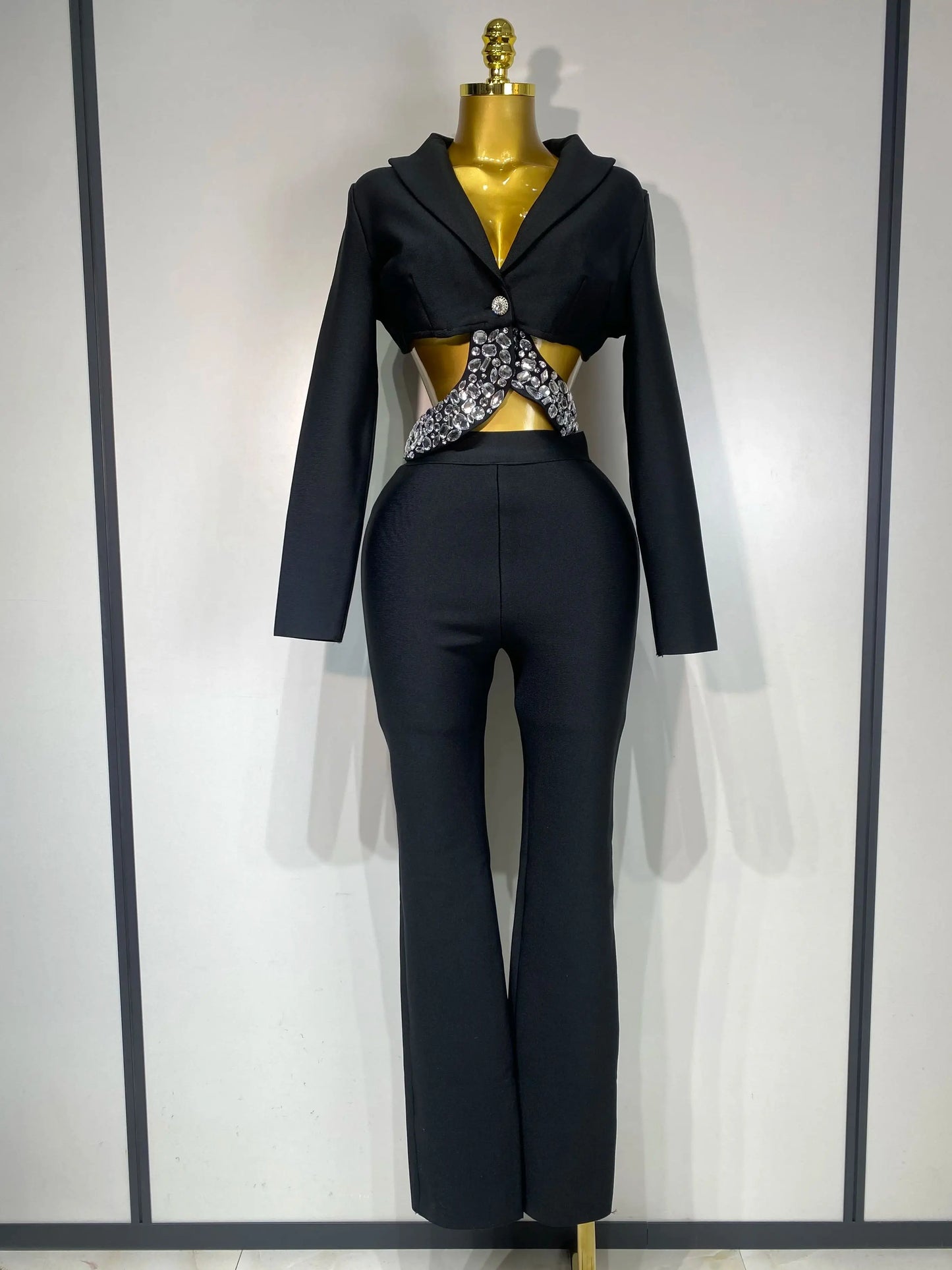 ✨ Luxury Long Sleeve Two Piece Bodycon Pants Set with Beading