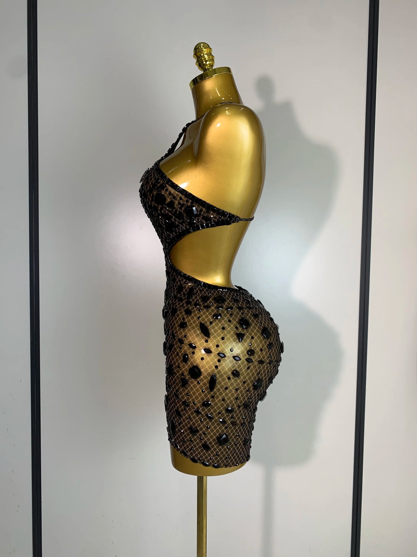 Sexy Backless Hollow Out Diamond Evening Prom Gown Birthday Luxury Celebrate Stage Nightclub Outfit