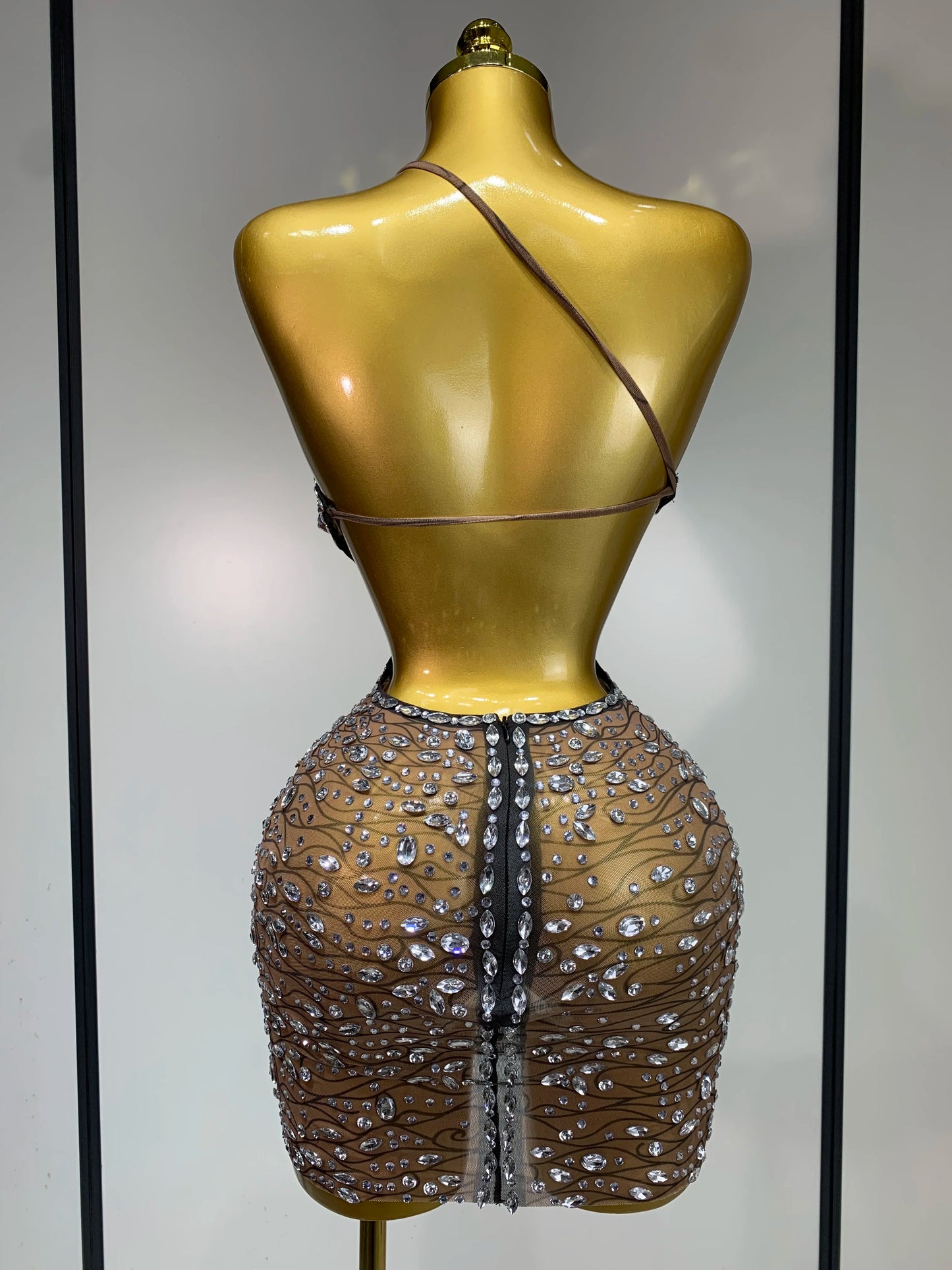 Sexy Backless Hollow Out Diamond Evening Prom Gown Birthday Luxury Celebrate Stage Nightclub Outfit