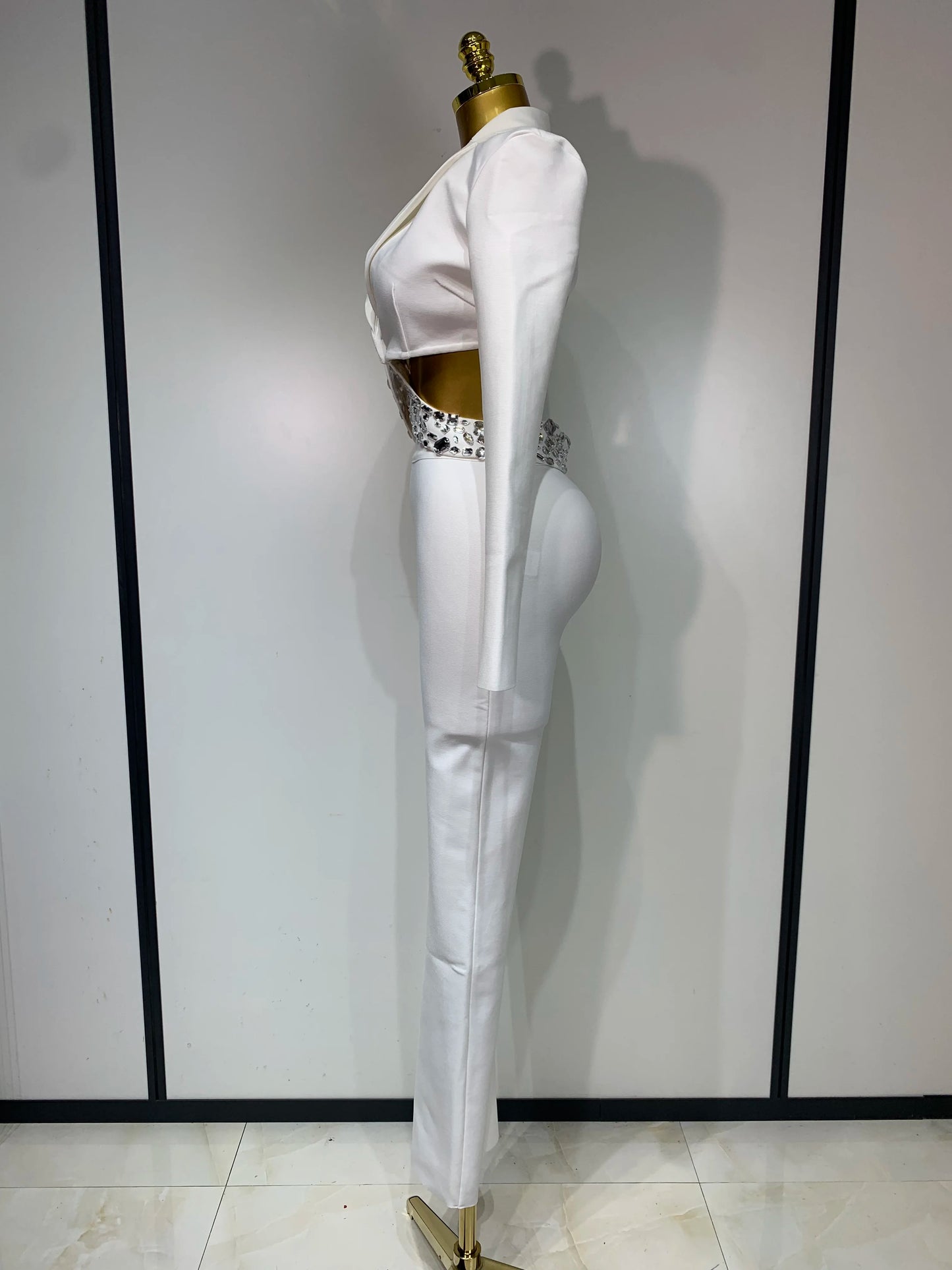 ✨ Luxury Long Sleeve Two Piece Bodycon Pants Set with Beading