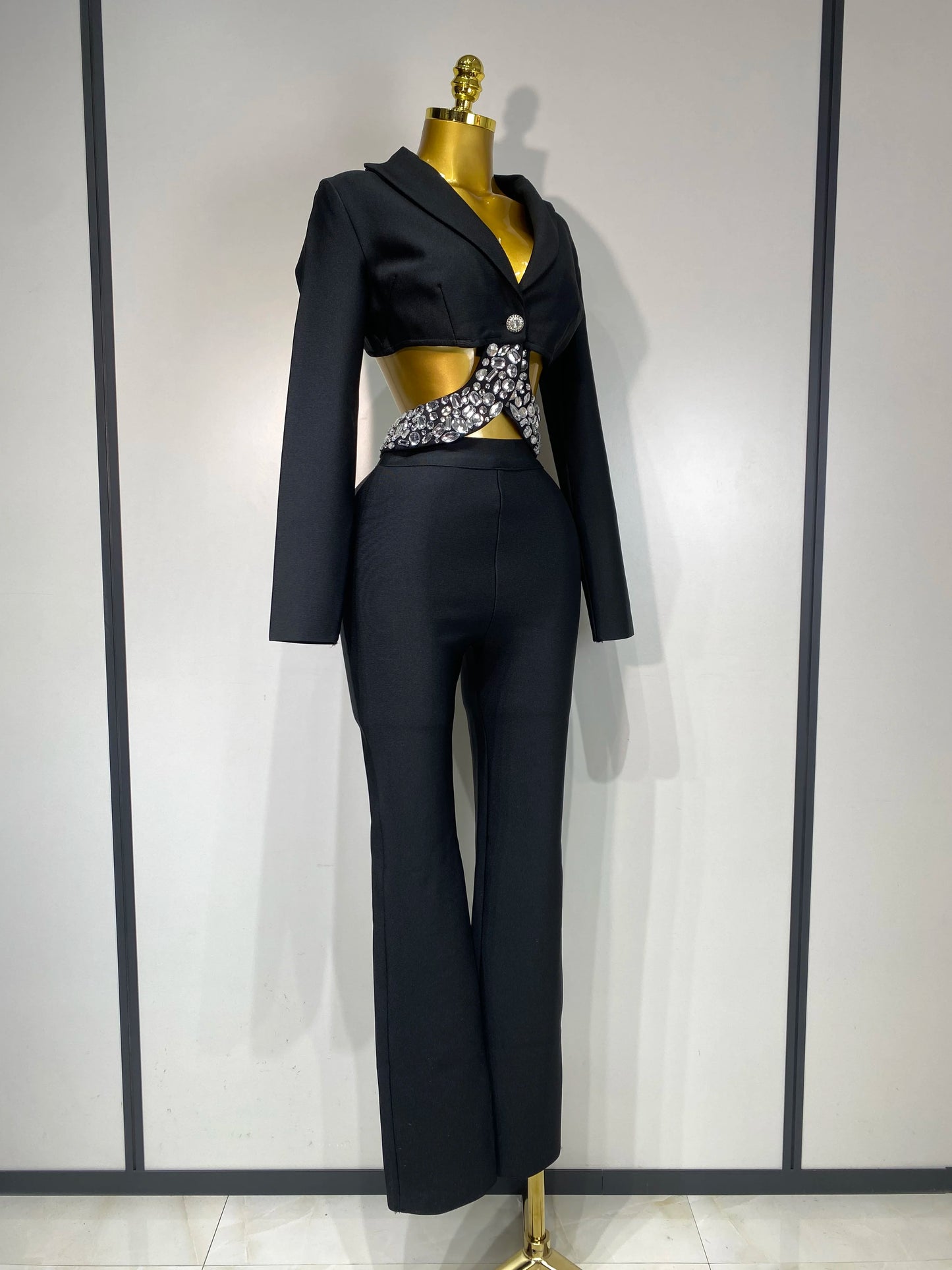 ✨ Luxury Long Sleeve Two Piece Bodycon Pants Set with Beading