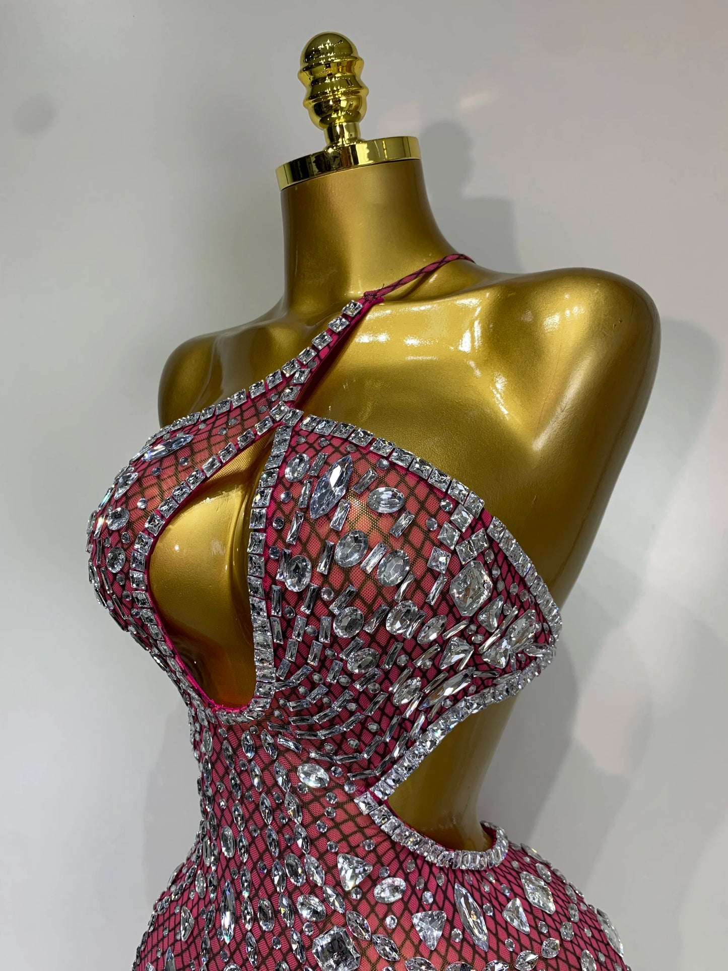 Sexy Backless Hollow Out Diamond Evening Prom Gown Birthday Luxury Celebrate Stage Nightclub Outfit