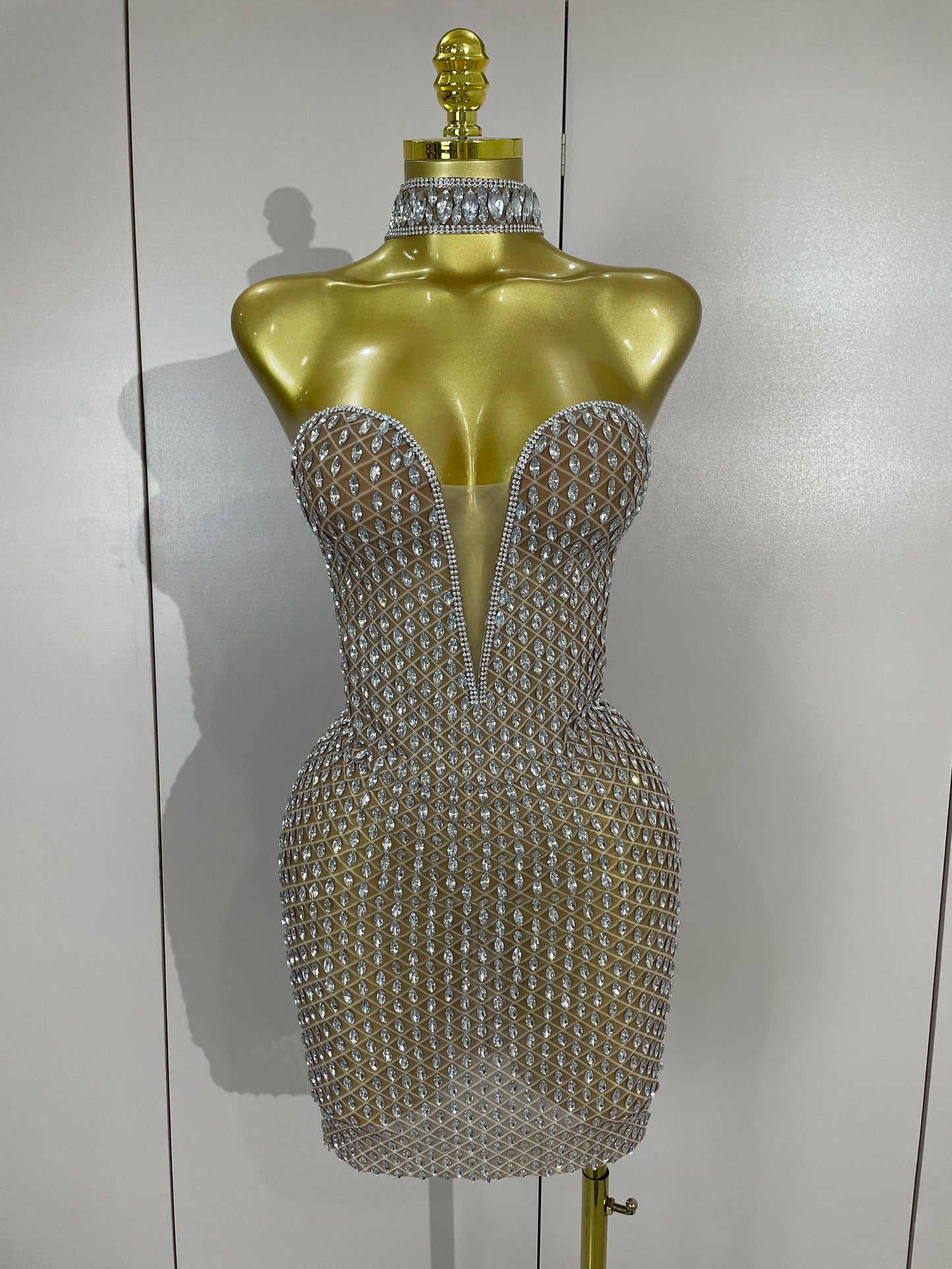Luxurious Full Rhinestones Mesh Transparent Short
