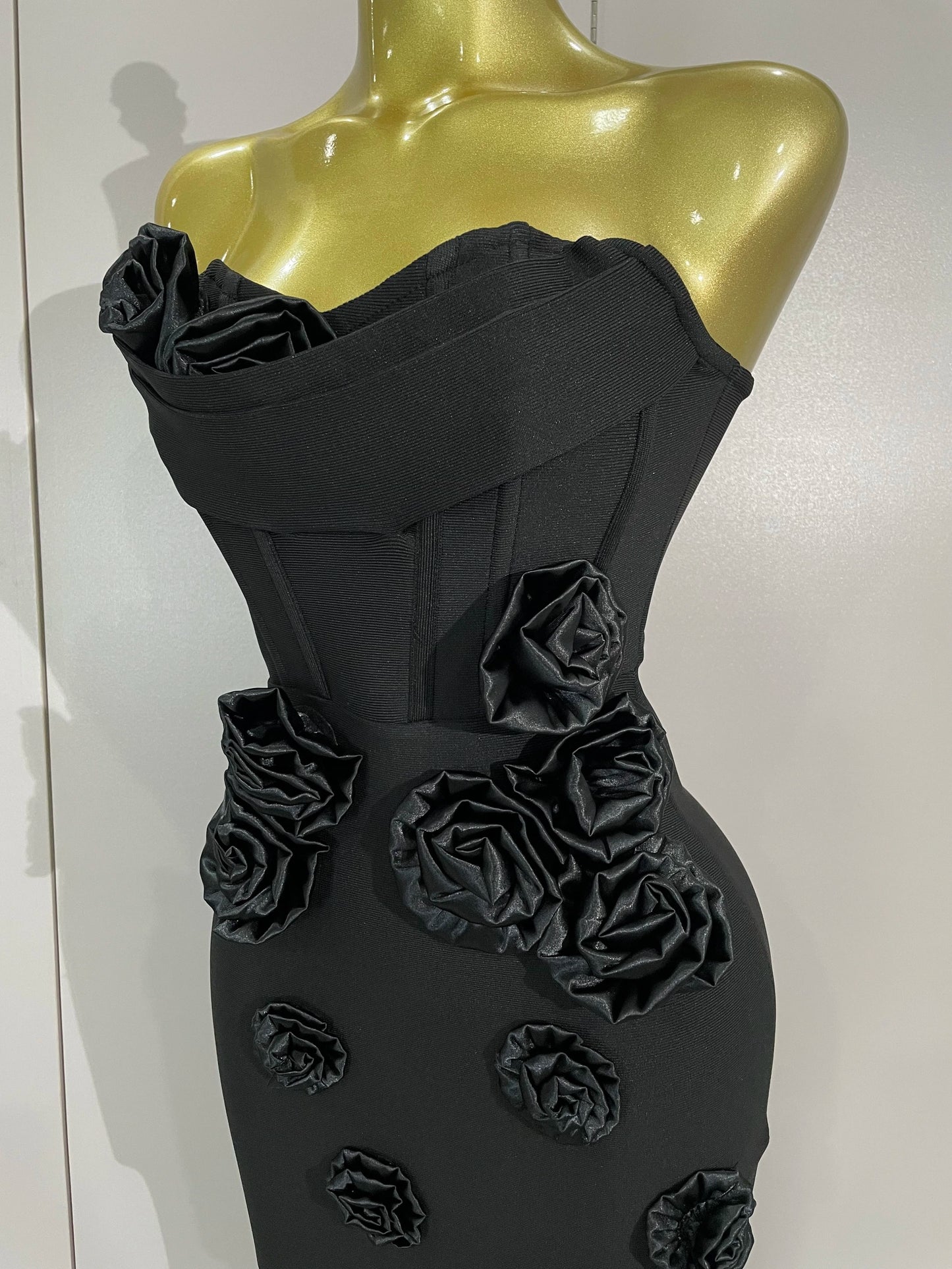 Strapless 3D Flower Bandage Maxi Dress – Elegant Evening Gown