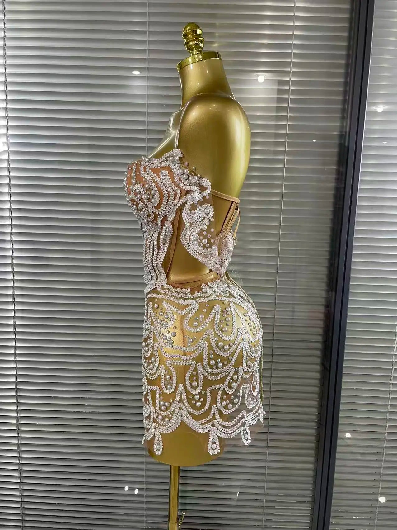 ✨ Luxury Beaded Strapless Mini Dress – Bodycon Party & Birthday