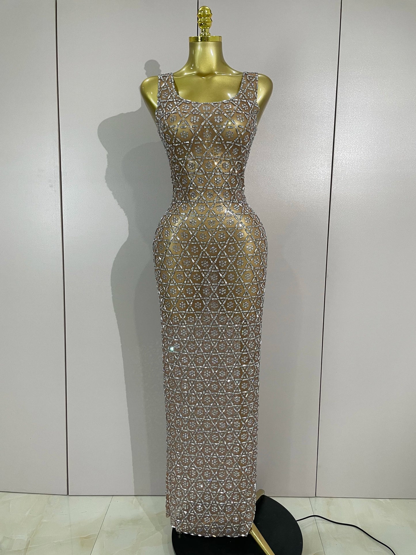 ✨luxury Elegant Sparkly Rhinestone Mesh Long Dress – Sexy Bodycon Evening & Party Gow