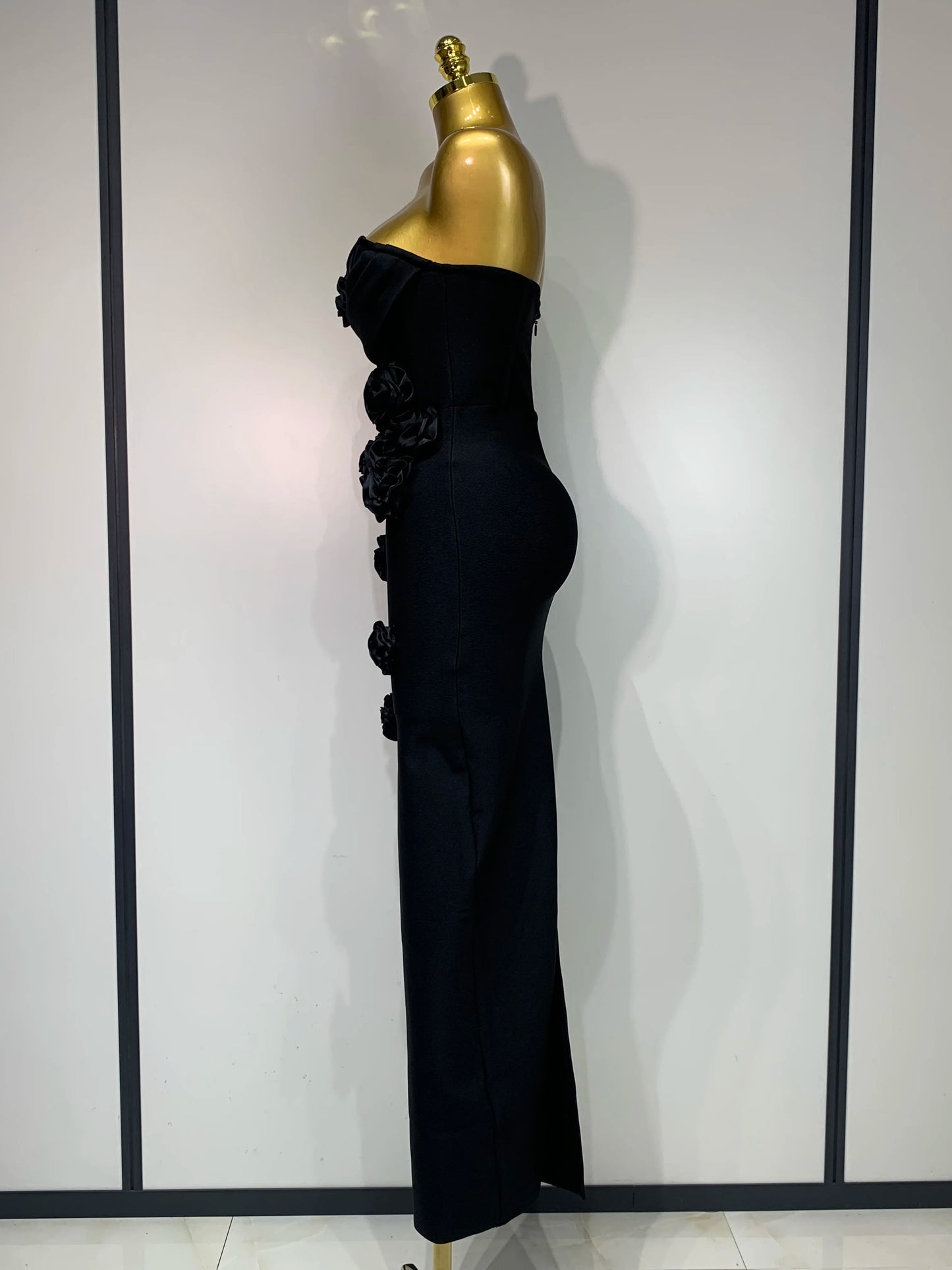 Strapless 3D Flower Bandage Maxi Dress Elegant Evening Gown with Detailed Floral Embellishments for Special Occasions