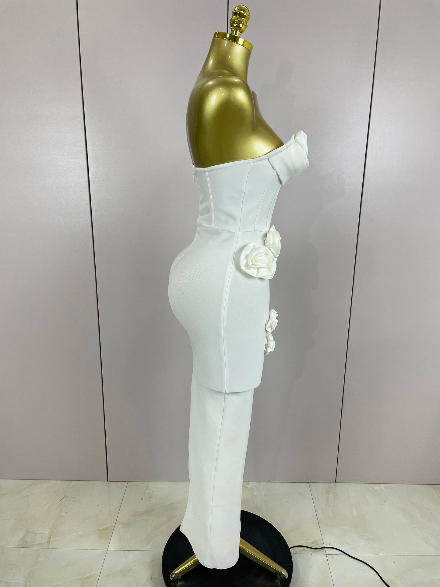 Strapless 3D Flower Bandage Maxi Dress – Elegant Evening Gown