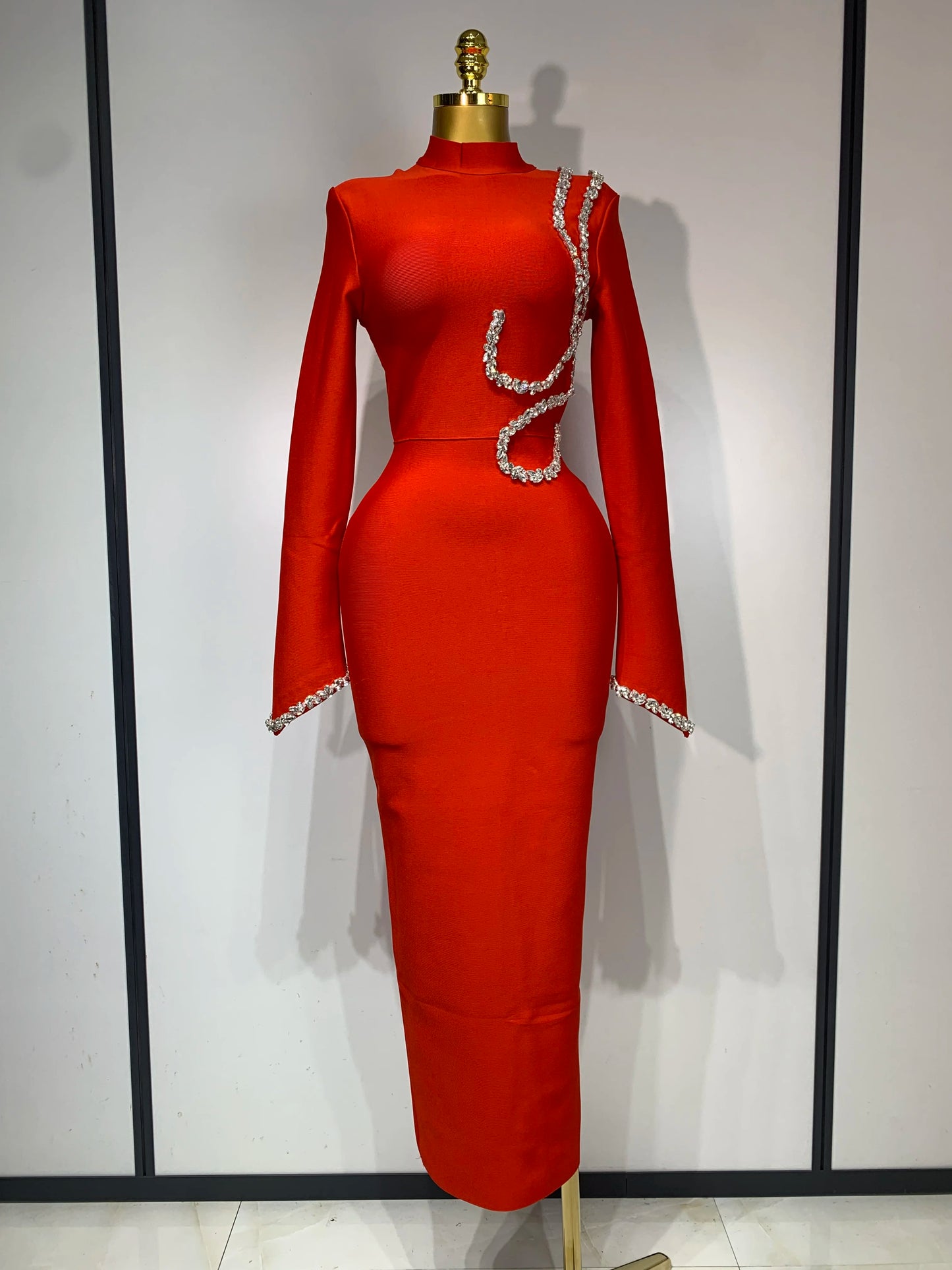 ✨Luxury Women Sexy Long Sleeve Diamonds Maxi Long Bodycon