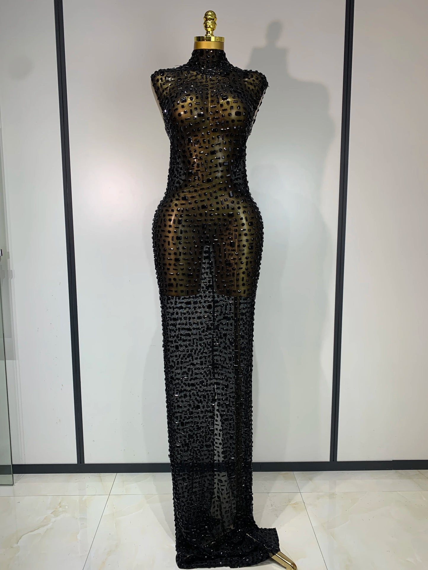 ✨Luxury Sparkly Rhinestone Mesh Long Dress – Sexy Elegant Evening & Birthday Gown