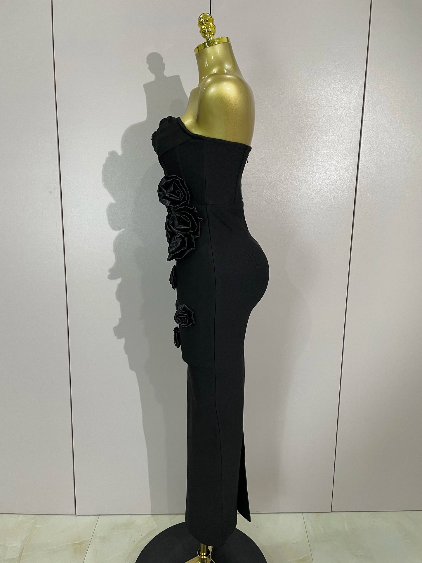 Strapless 3D Flower Bandage Maxi Dress – Elegant Evening Gown