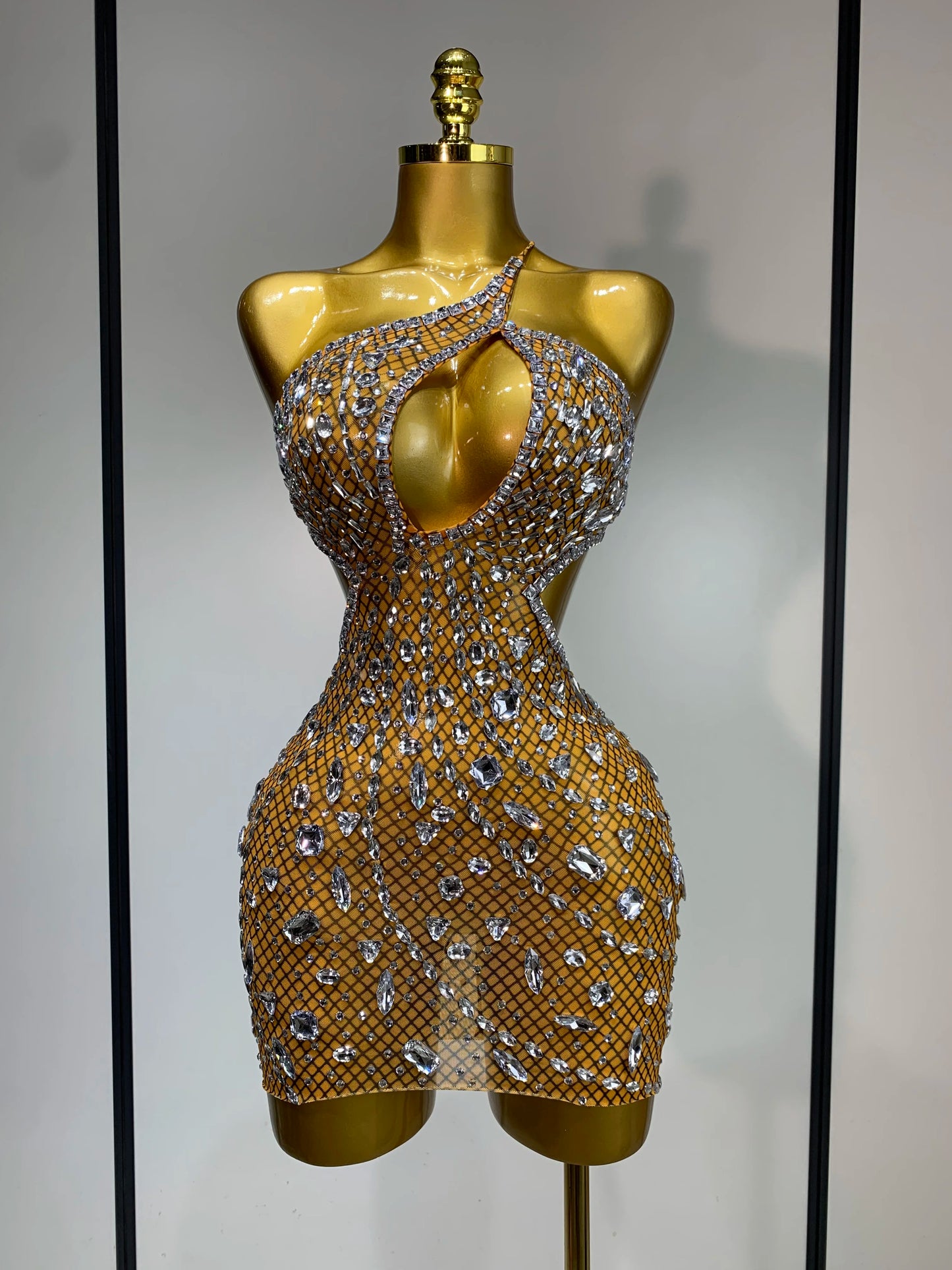 Sexy Backless Hollow Out Diamond Evening Prom Gown Birthday Luxury Celebrate Stage Nightclub Outfit