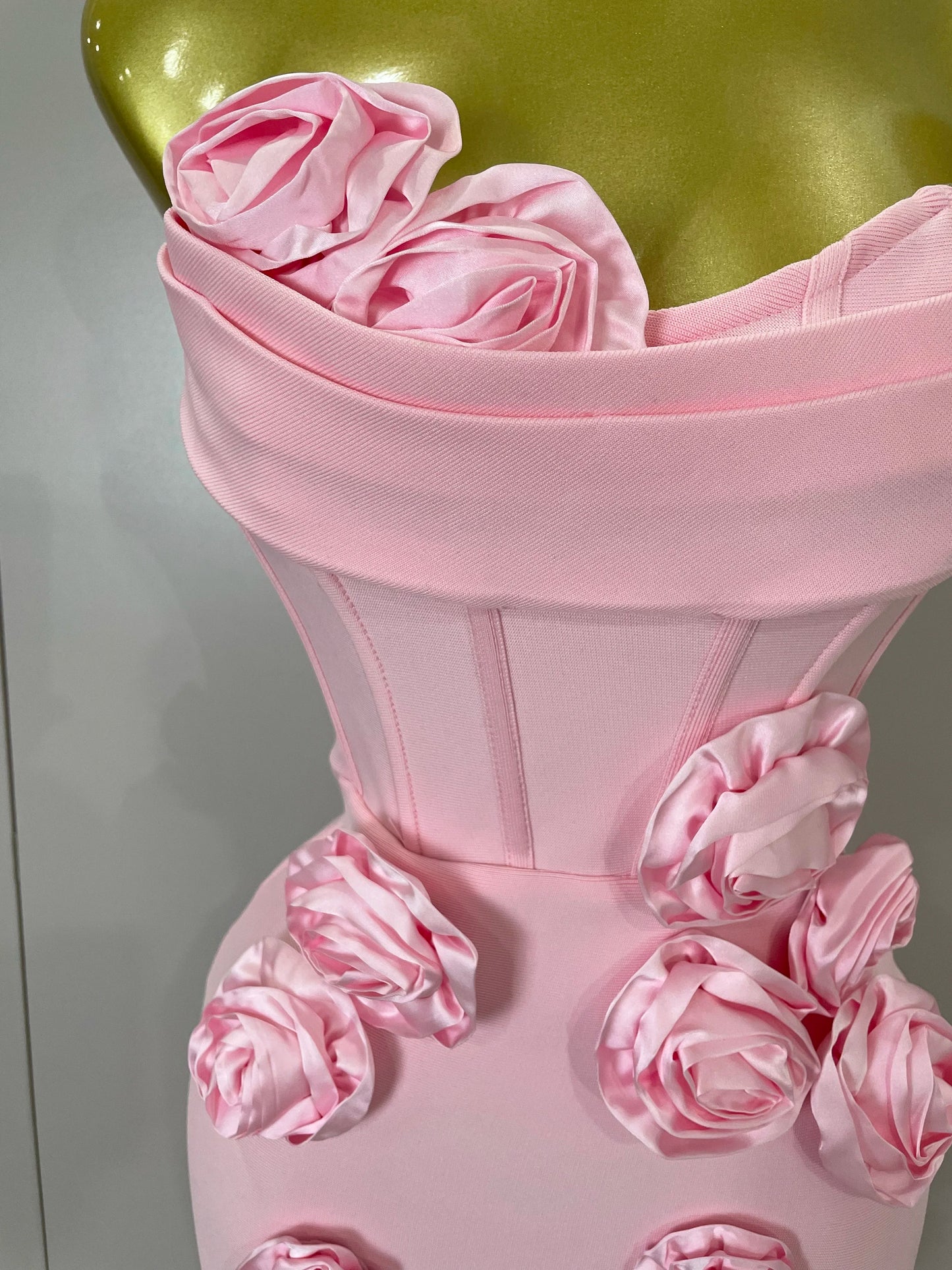 Strapless 3D Flower Bandage Maxi Dress – Elegant Evening Gown