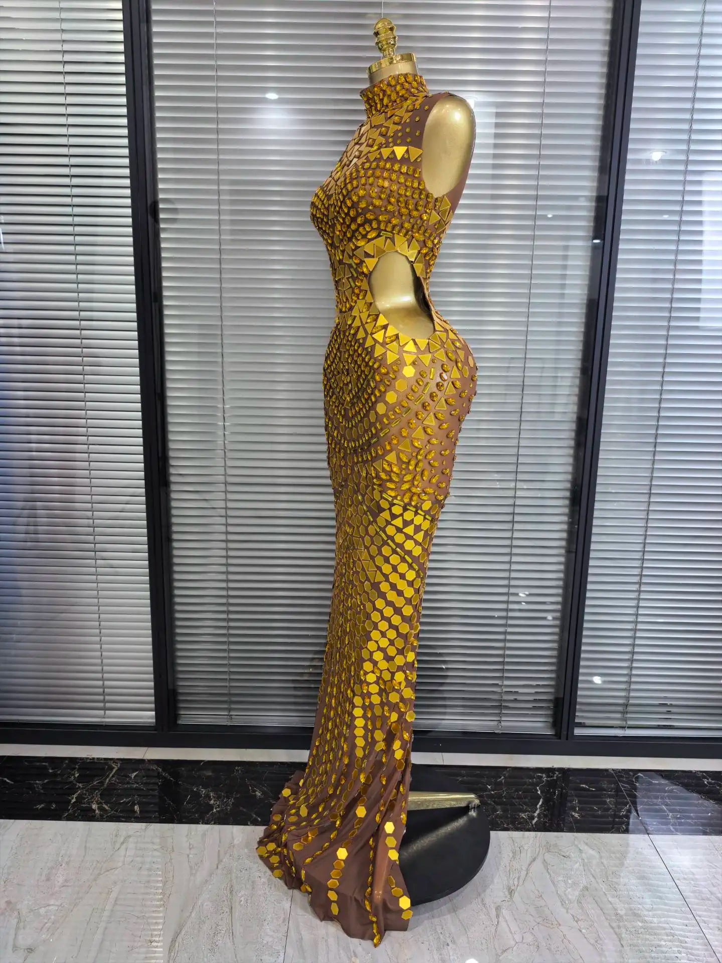 ✨Luxury Shiny Mirror Rhinestones Hollowed-out Long Dress