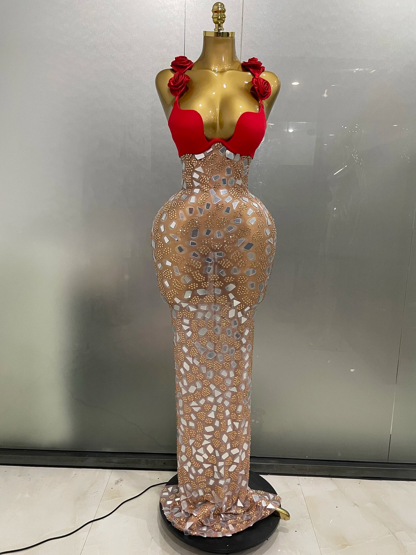 ✨ Luxury Sparkle Rose Mesh Rhinestone Evening Gown – Edición Elite