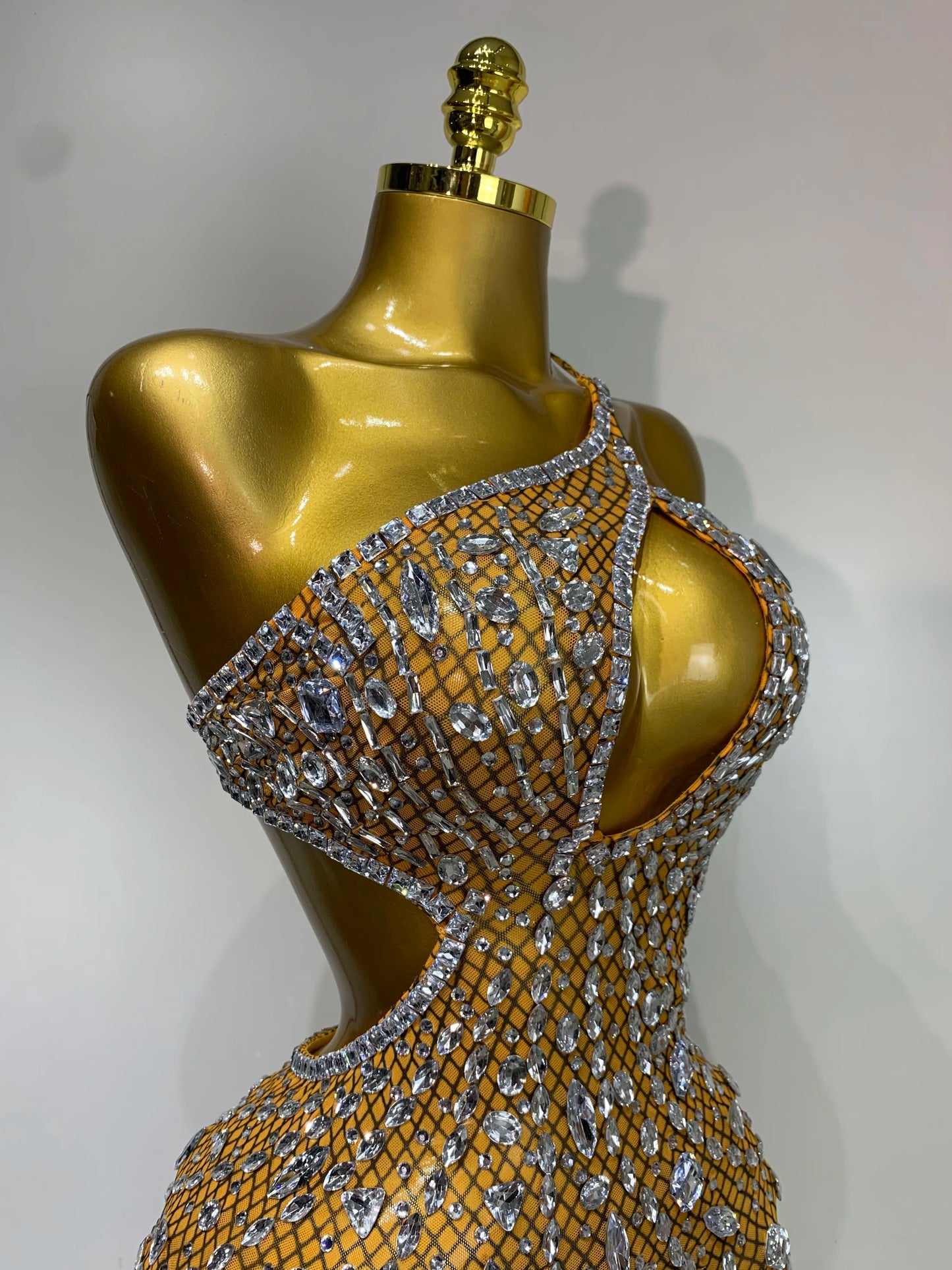 Sexy Backless Hollow Out Diamond Evening Prom Gown Birthday Luxury Celebrate Stage Nightclub Outfit