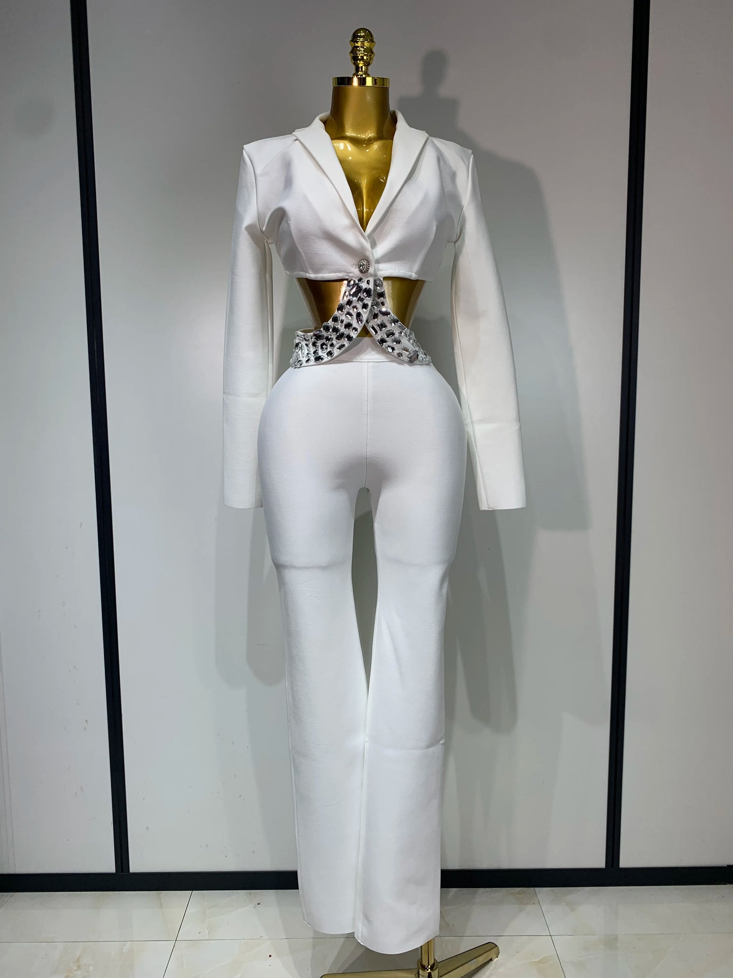 ✨ Luxury Long Sleeve Two Piece Bodycon Pants Set with Beading