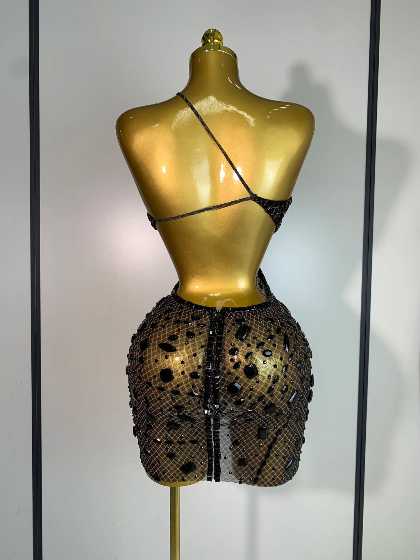 Sexy Backless Hollow Out Diamond Evening Prom Gown Birthday Luxury Celebrate Stage Nightclub Outfit