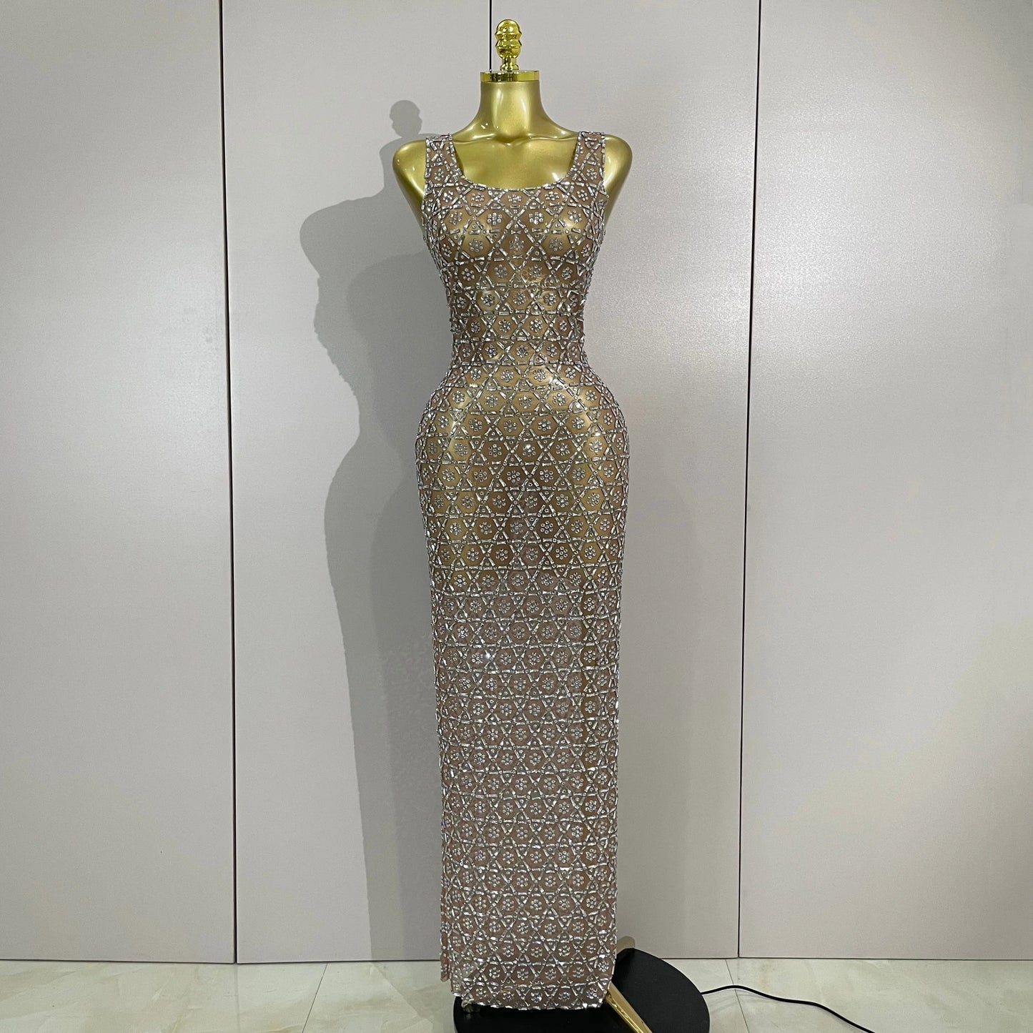 ✨luxury Elegant Sparkly Rhinestone Mesh Long Dress – Sexy Bodycon Evening & Party Gow