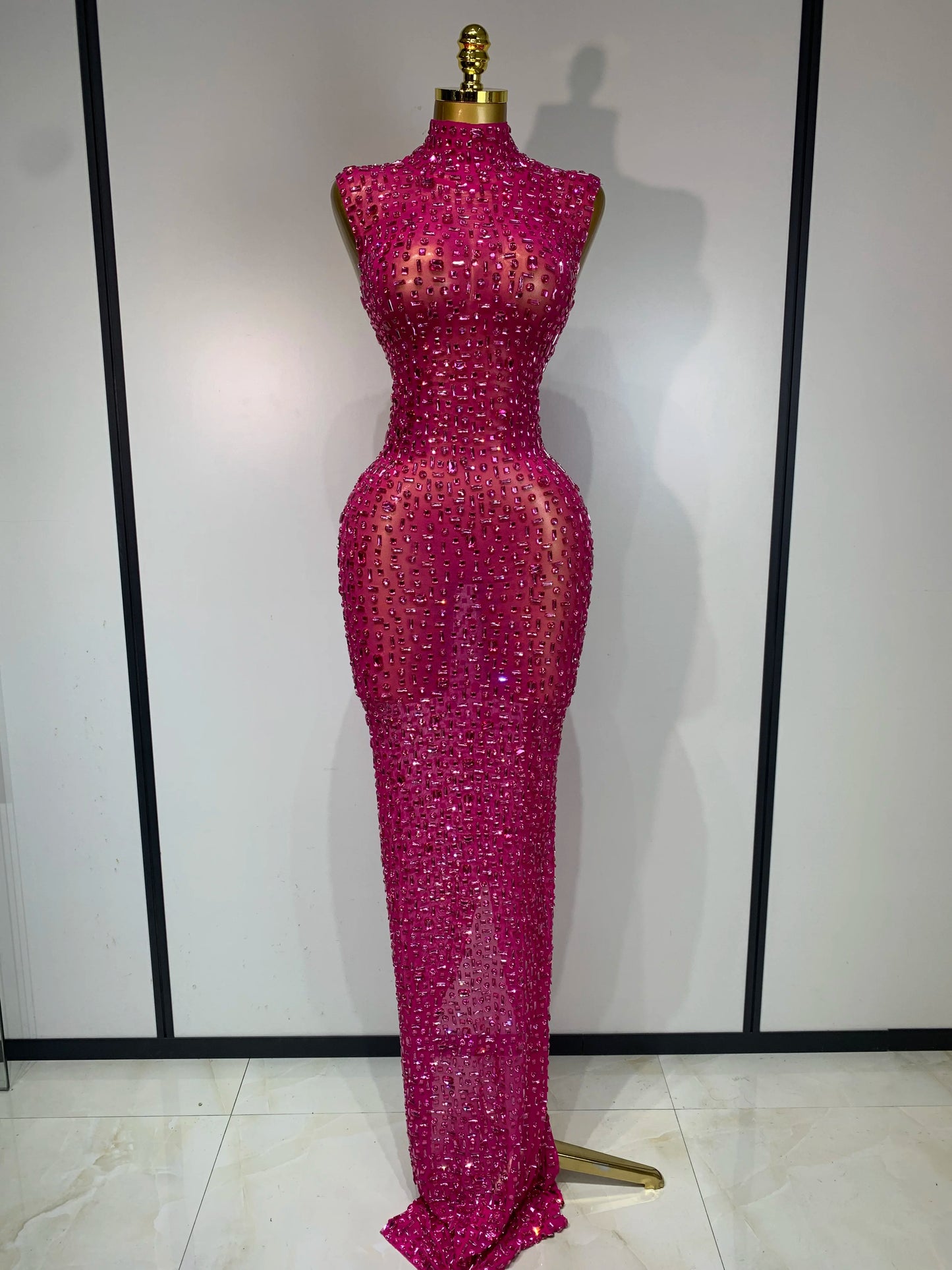 ✨Luxury Sparkly Rhinestone Mesh Long Dress – Sexy Elegant Evening & Birthday Gown