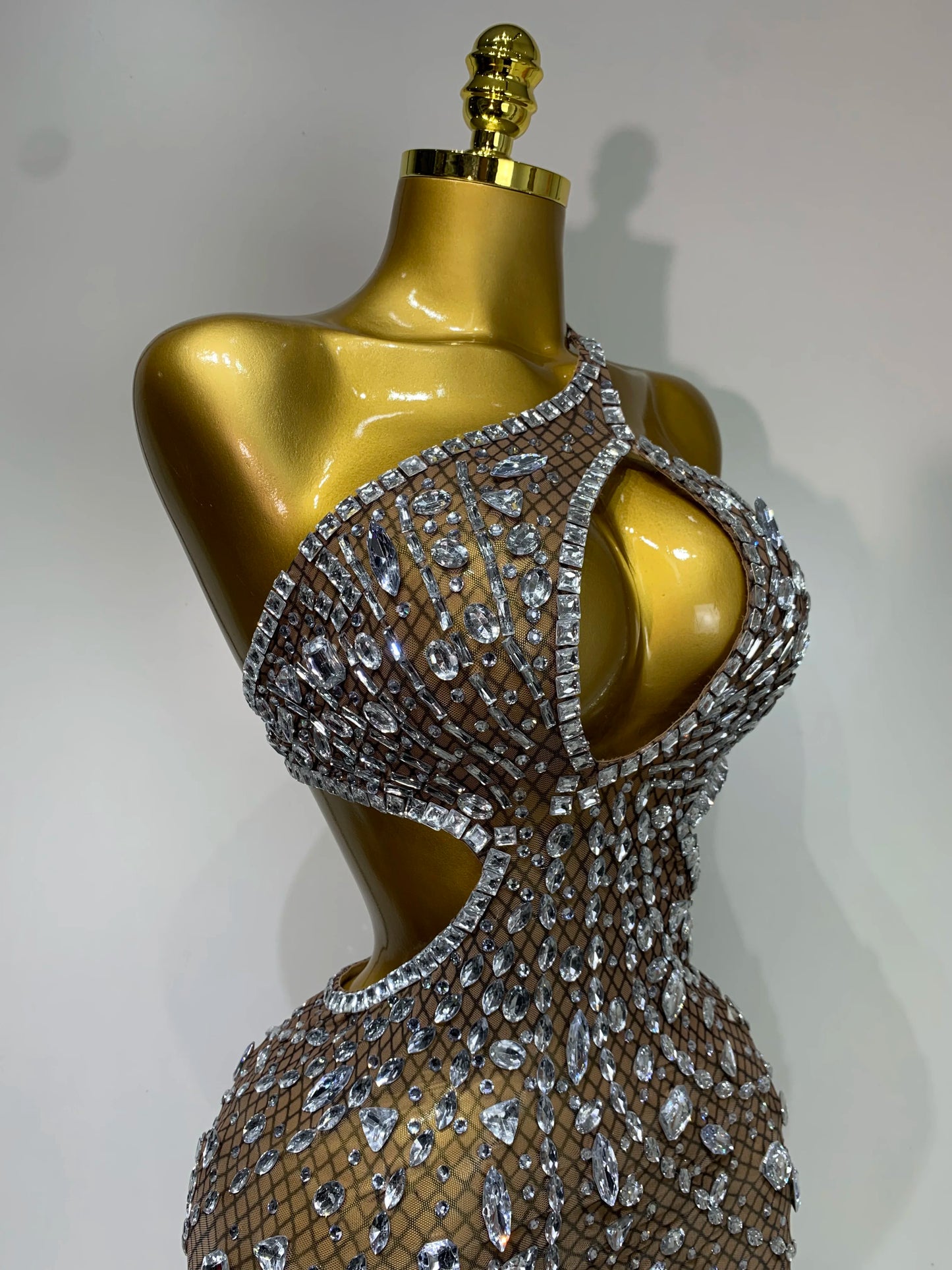 Sexy Backless Hollow Out Diamond Evening Prom Gown Birthday Luxury Celebrate Stage Nightclub Outfit