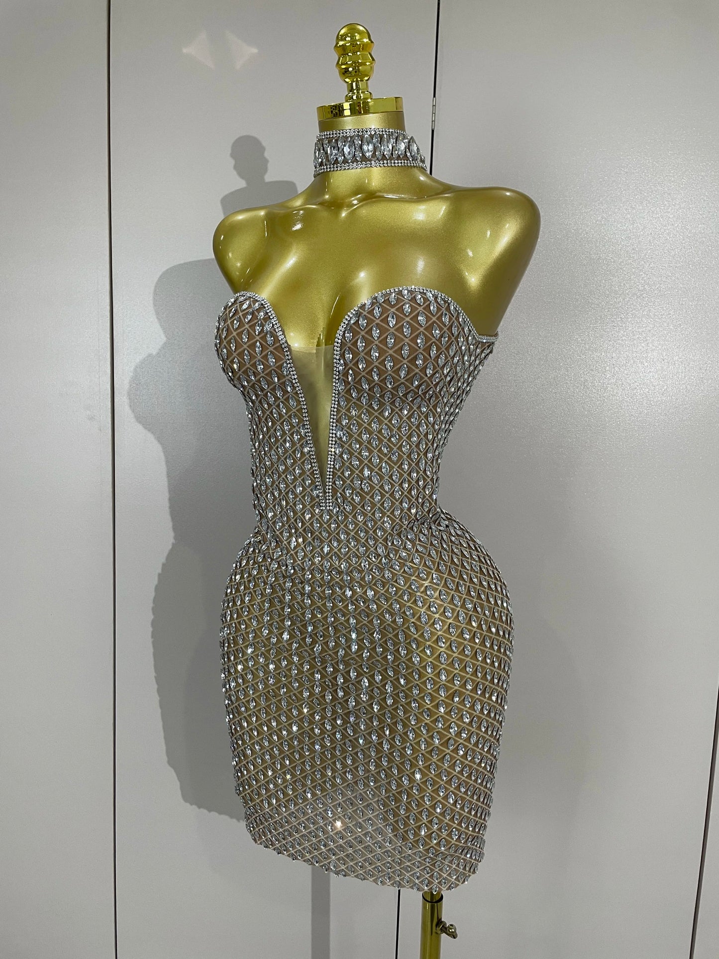Luxurious Full Rhinestones Mesh Transparent Short
