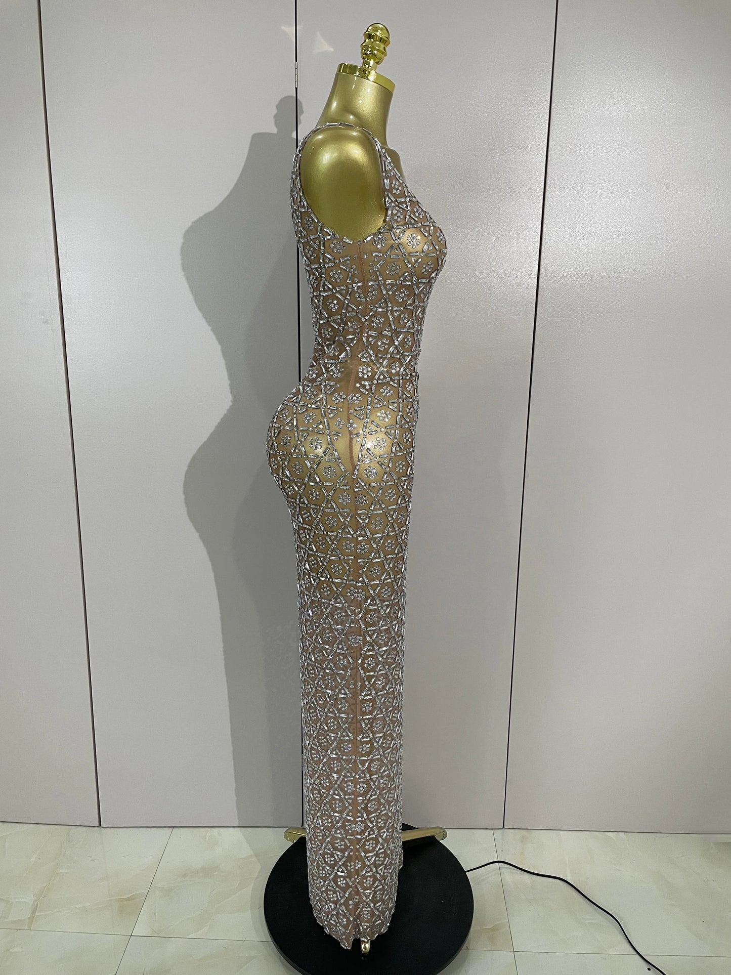 ✨luxury Elegant Sparkly Rhinestone Mesh Long Dress – Sexy Bodycon Evening & Party Gow