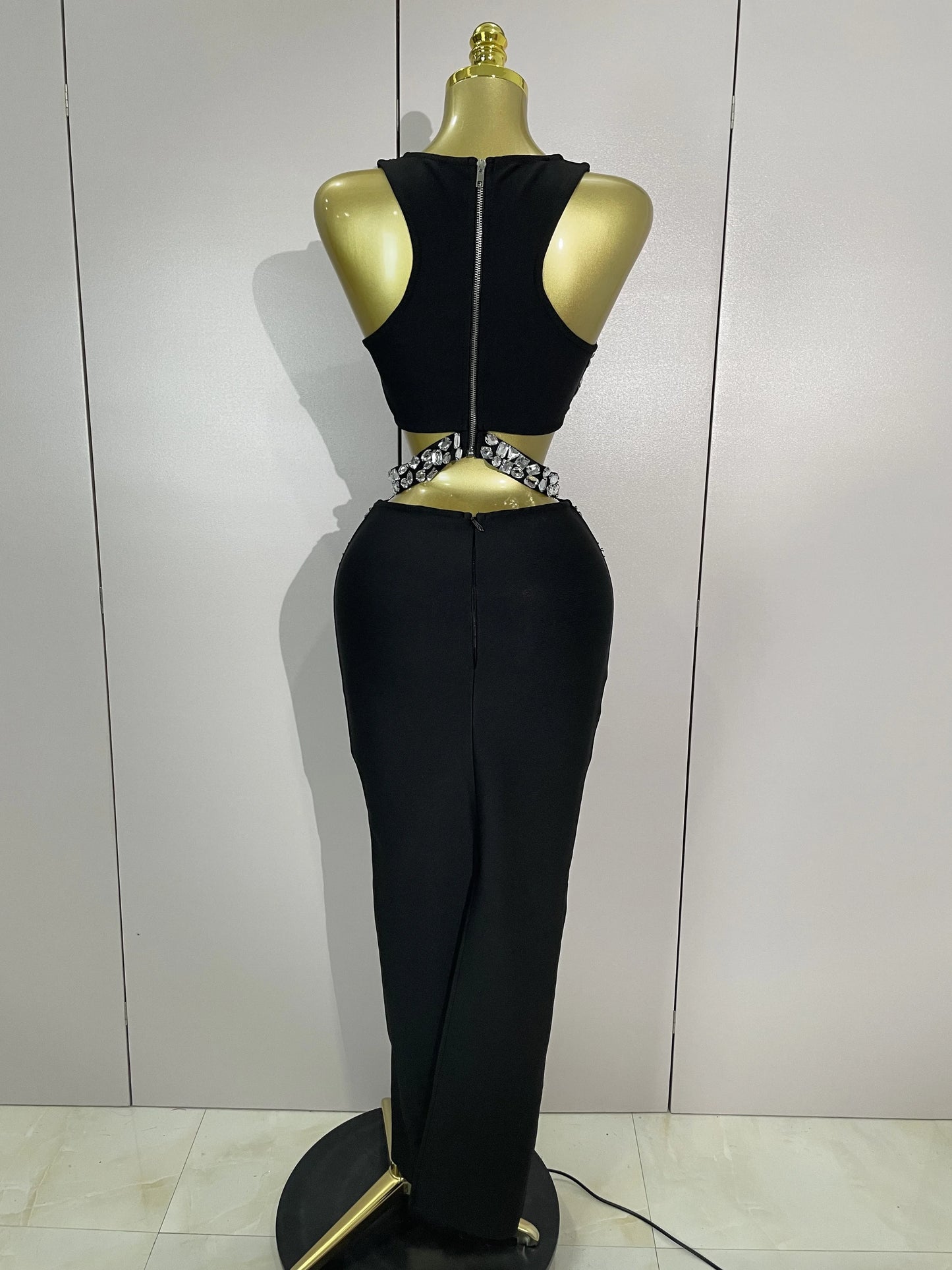 ✨Luxury Shining Sewed Diamond Black Long Bandage Two Piece