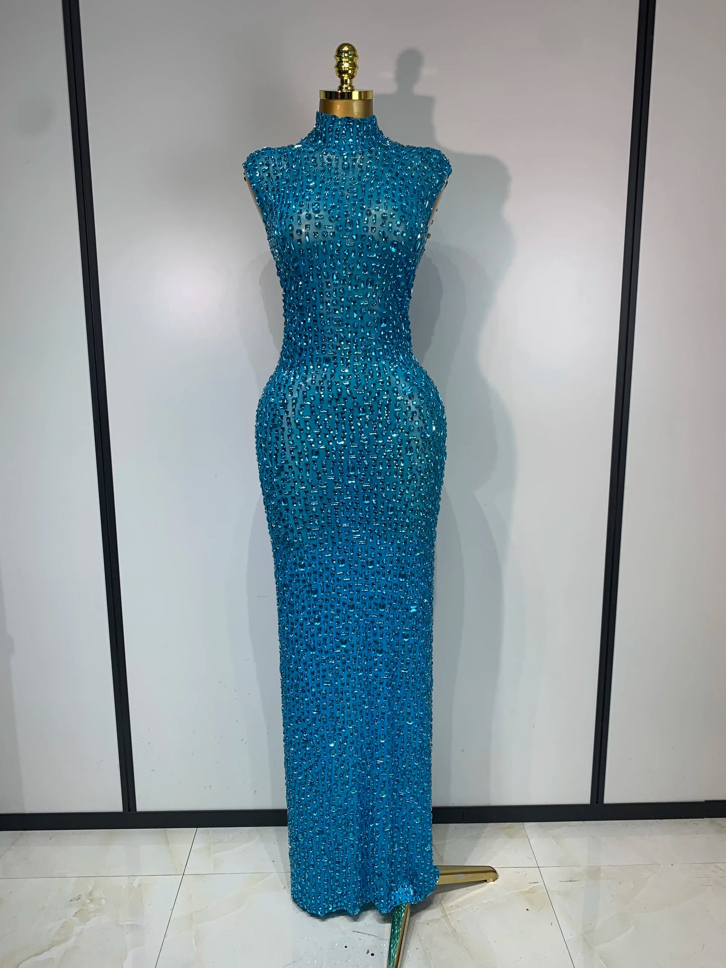 ✨Luxury Sparkly Rhinestone Mesh Long Dress – Sexy Elegant Evening & Birthday Gown