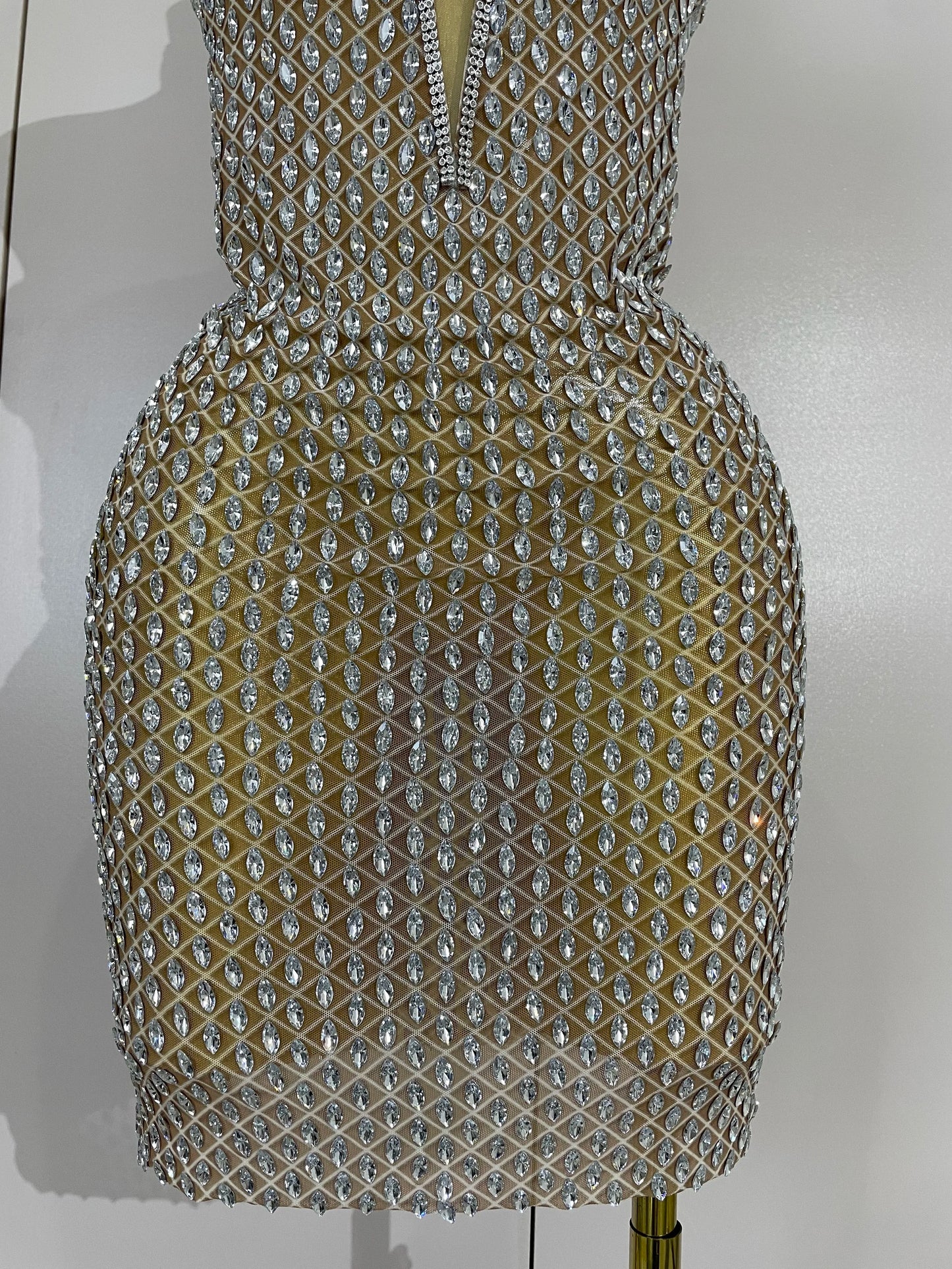 Luxurious Full Rhinestones Mesh Transparent Short