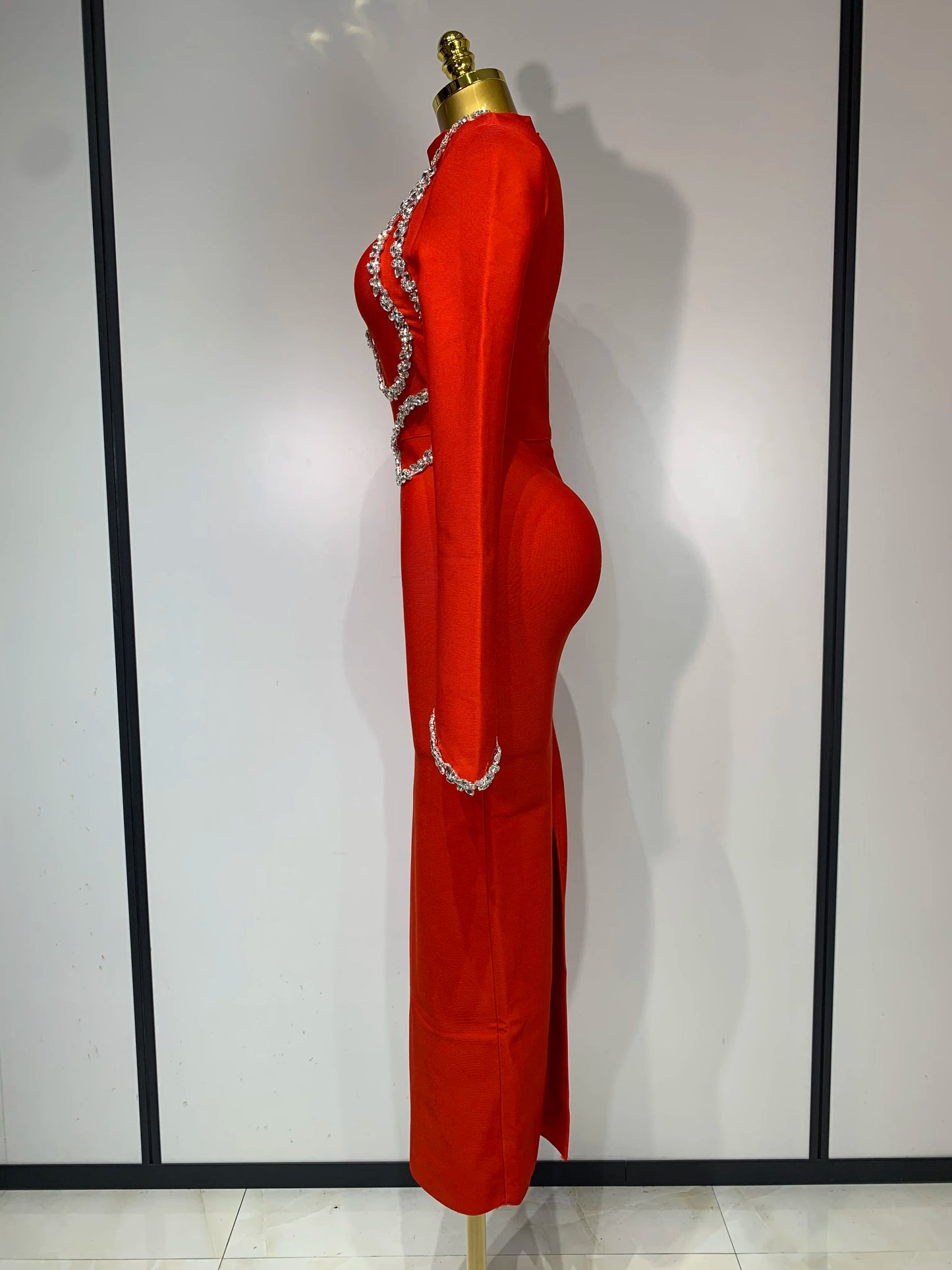 ✨Luxury Women Sexy Long Sleeve Diamonds Maxi Long Bodycon