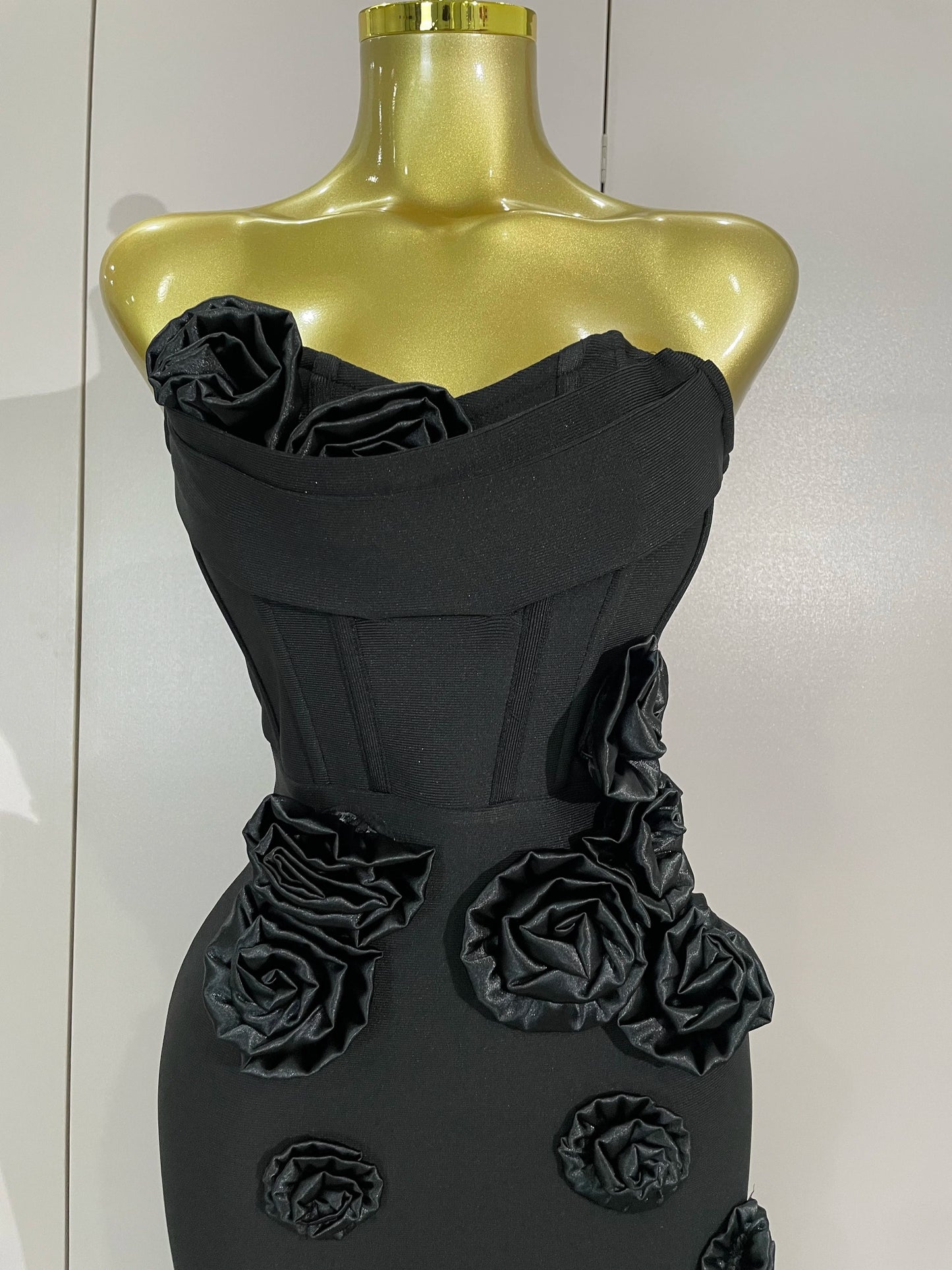 Strapless 3D Flower Bandage Maxi Dress – Elegant Evening Gown
