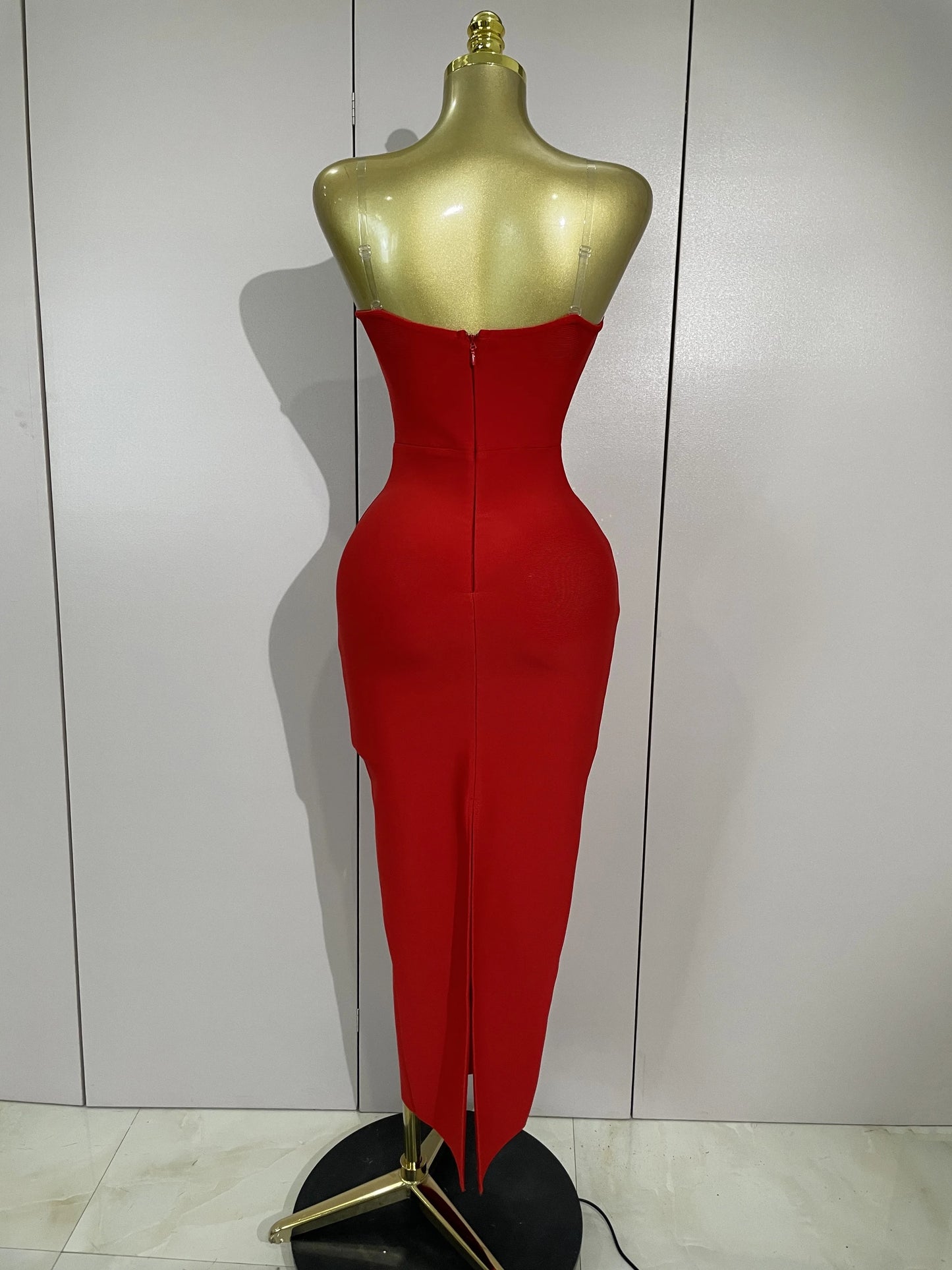 ✨ Luxury Red Diamond Strapless – Sparkly Bodycon Evening Dress