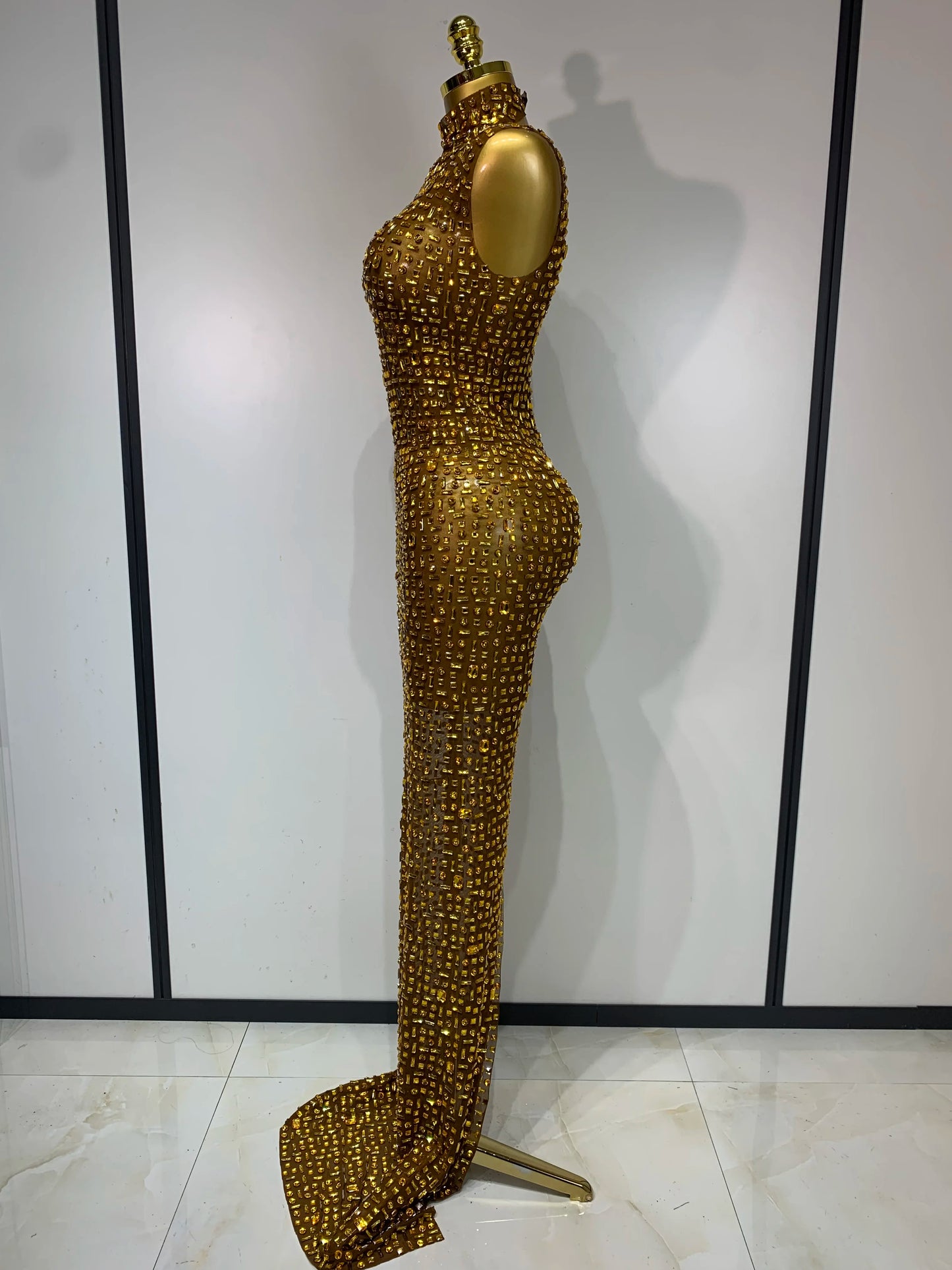 ✨Luxury Sparkly Rhinestone Mesh Long Dress – Sexy Elegant Evening & Birthday Gown